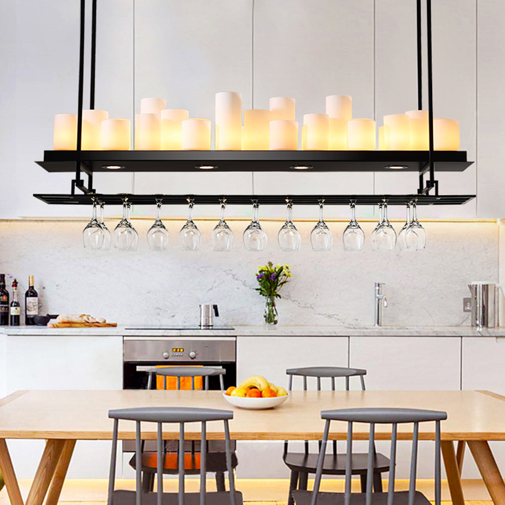 Austin Candle Black Chandeliers for Kitchen Island, Wine Glass Holder