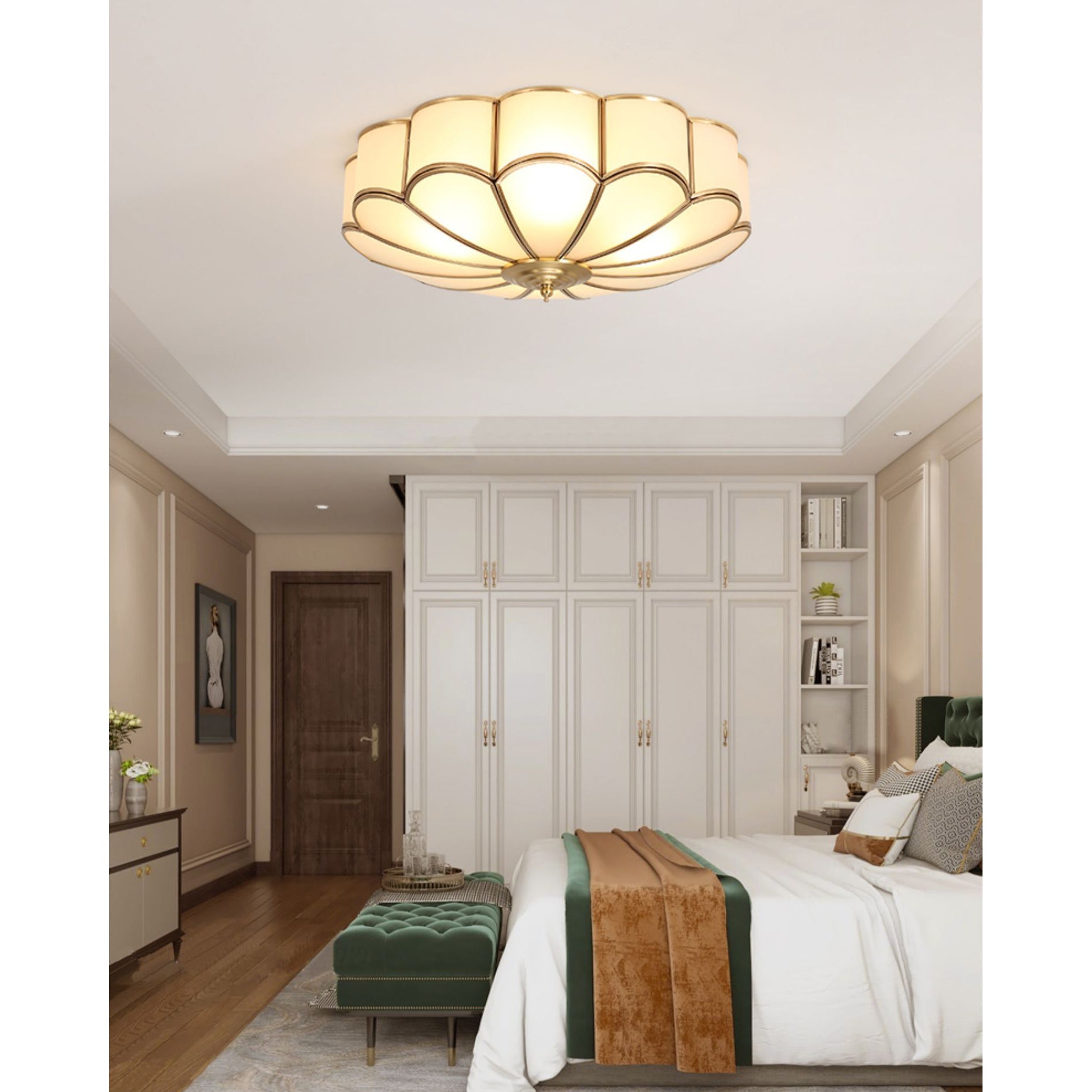 Viraean Modern Minimalist Flower Shape Brass Glass Ceiling Lamp - Letslighting