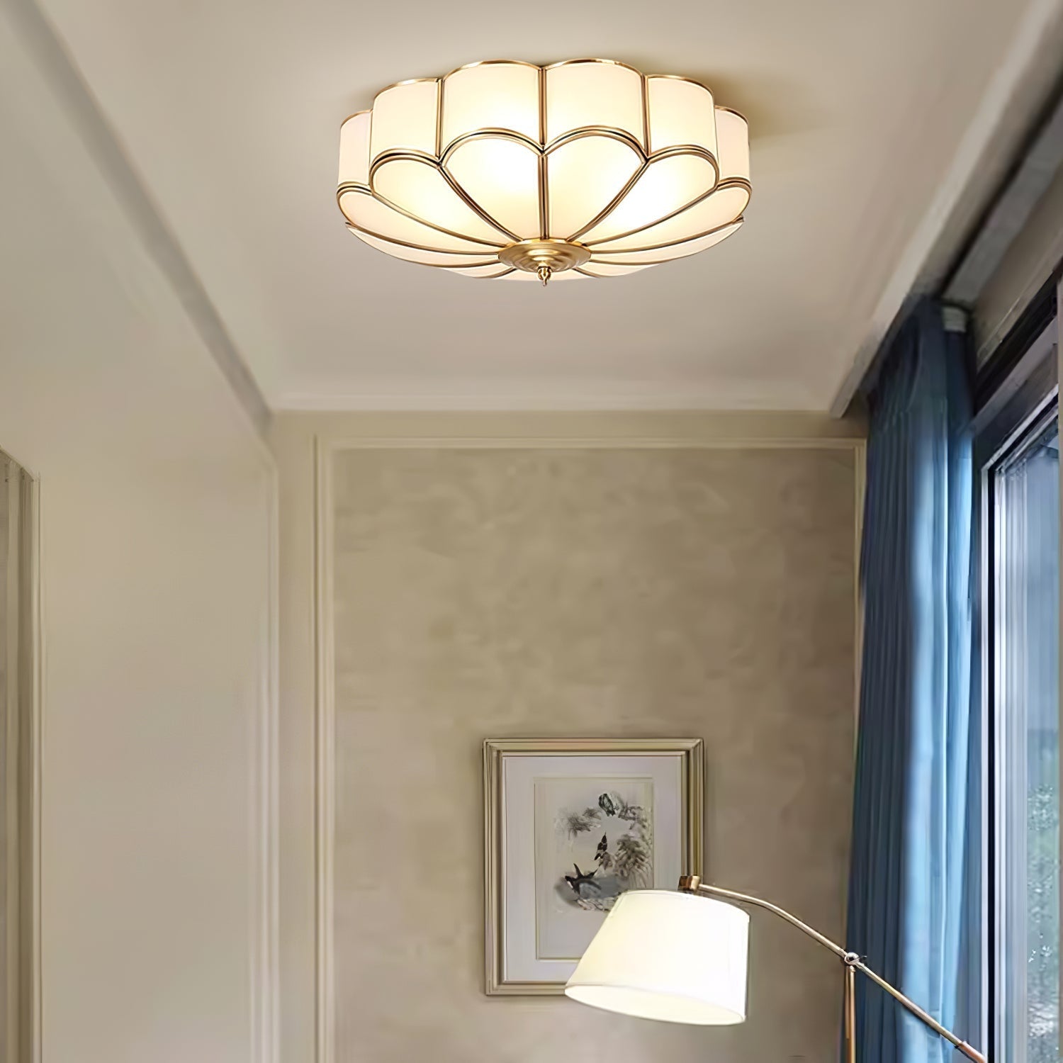 Lustra Ceiling Light Flower Shape Glass Brass - Letslighting
