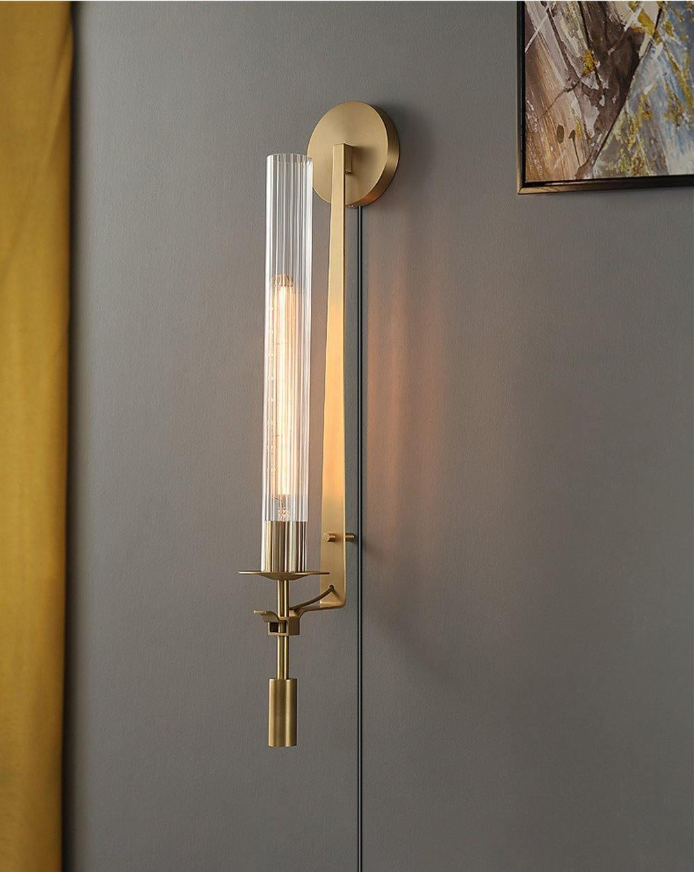 Ceshaisra French Classicism Plug-in Brass Glass Wall Lamp - Letslighting