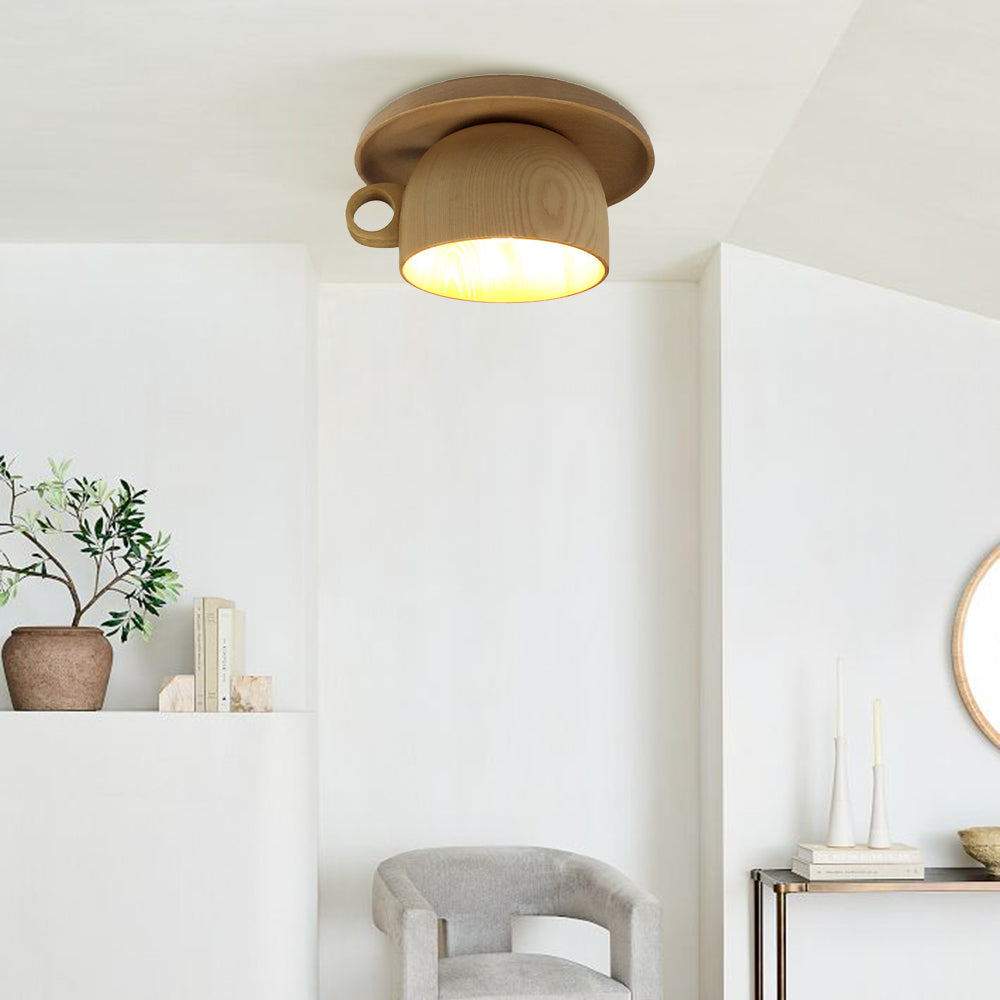 Arisha Modern Wood Cup Flush Mount Ceiling Light Bedroom