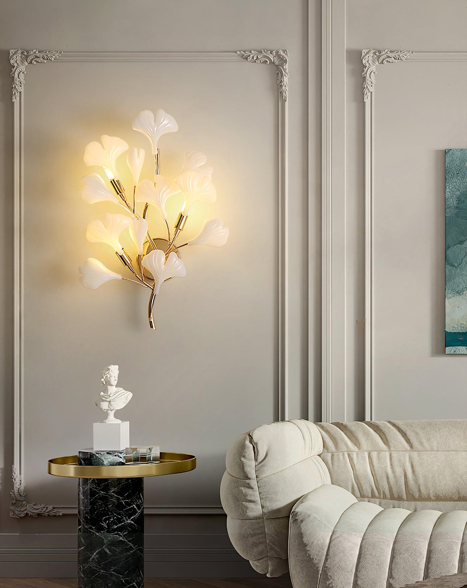 Gingko Applique Murale Abat-jours en Céramique Pétales Or Art Nouveau - Neutralighting