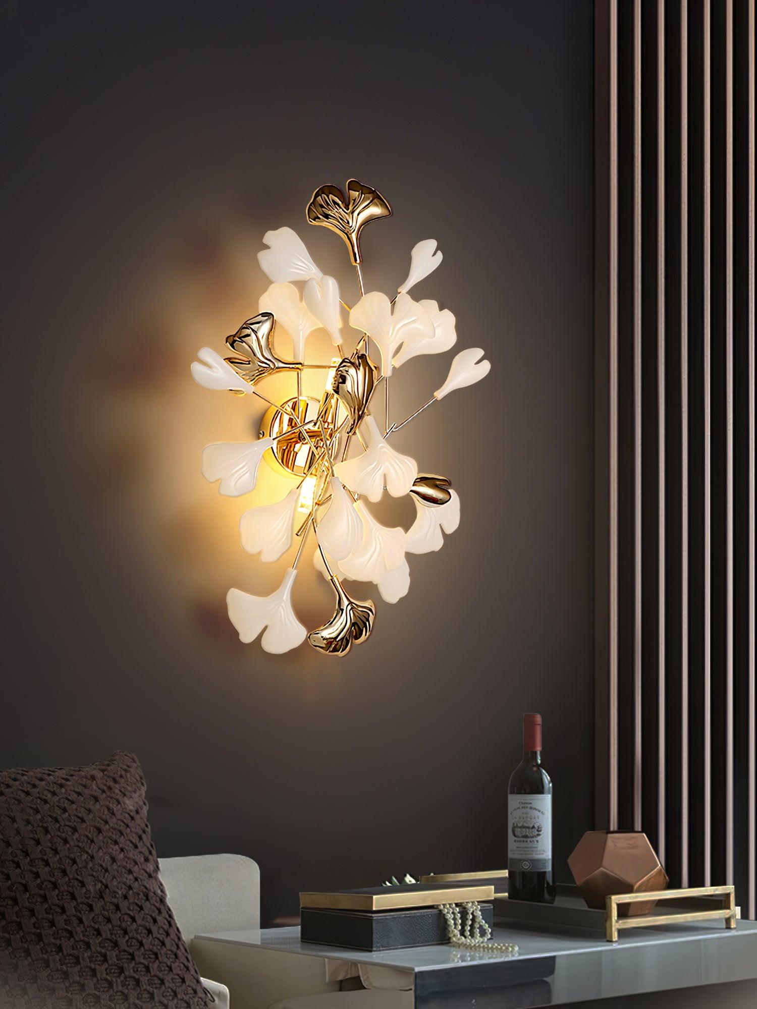 Gingko Applique Murale Abat-jours en Céramique Pétales Or Art Nouveau - Neutralighting