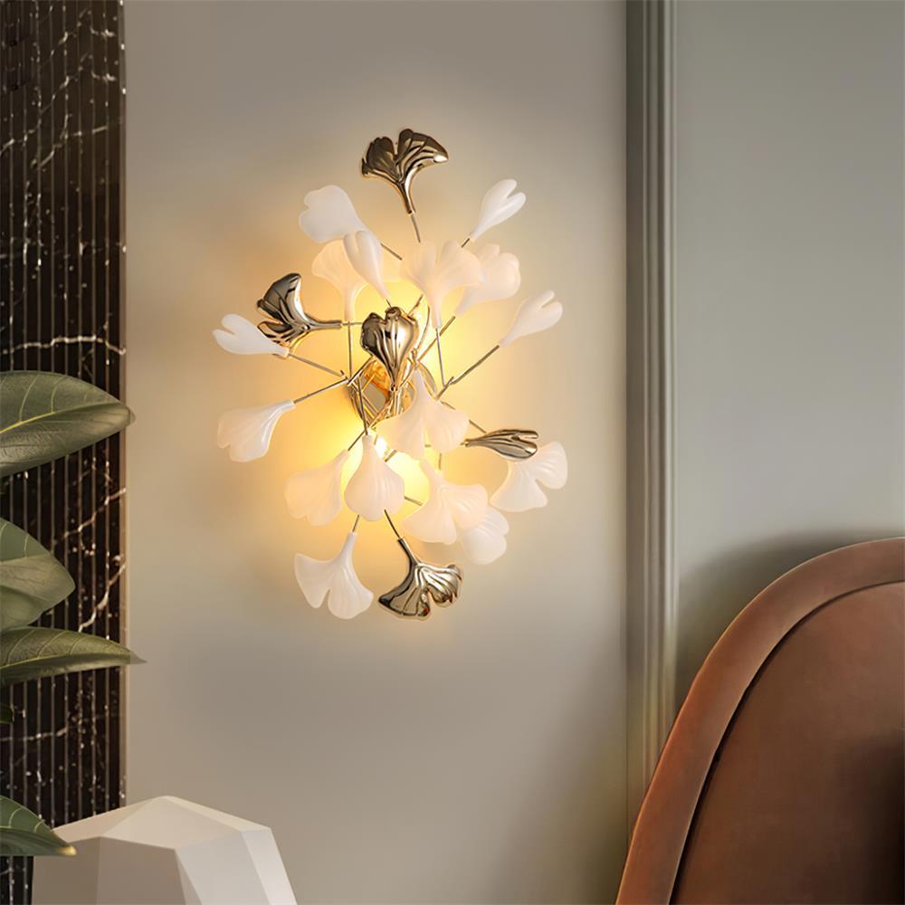 Gingko Applique Murale Abat-jours en Céramique Pétales Or Art Nouveau - Neutralighting