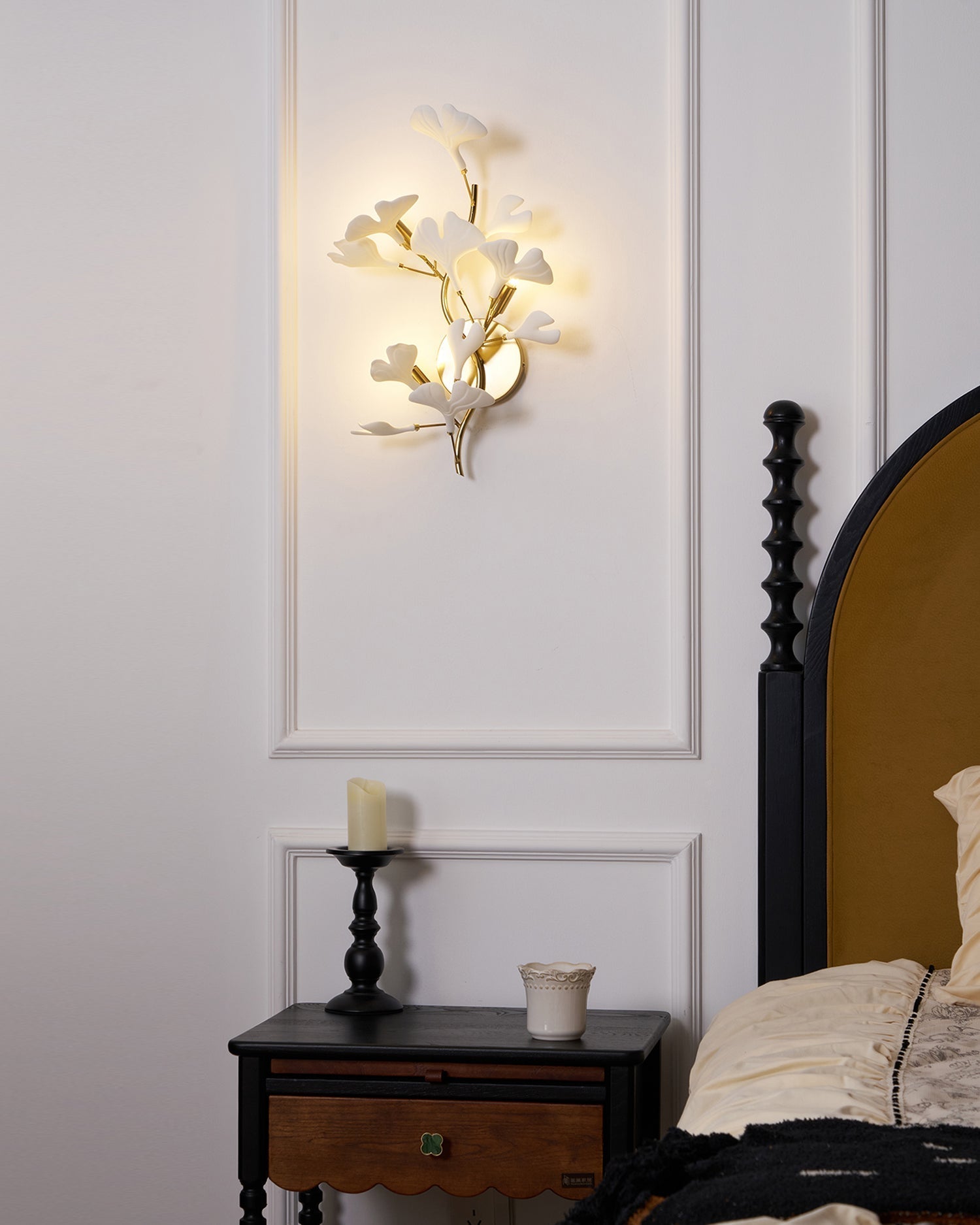 Gingko Applique Murale Abat-jours en Céramique Pétales Or Art Nouveau - Neutralighting