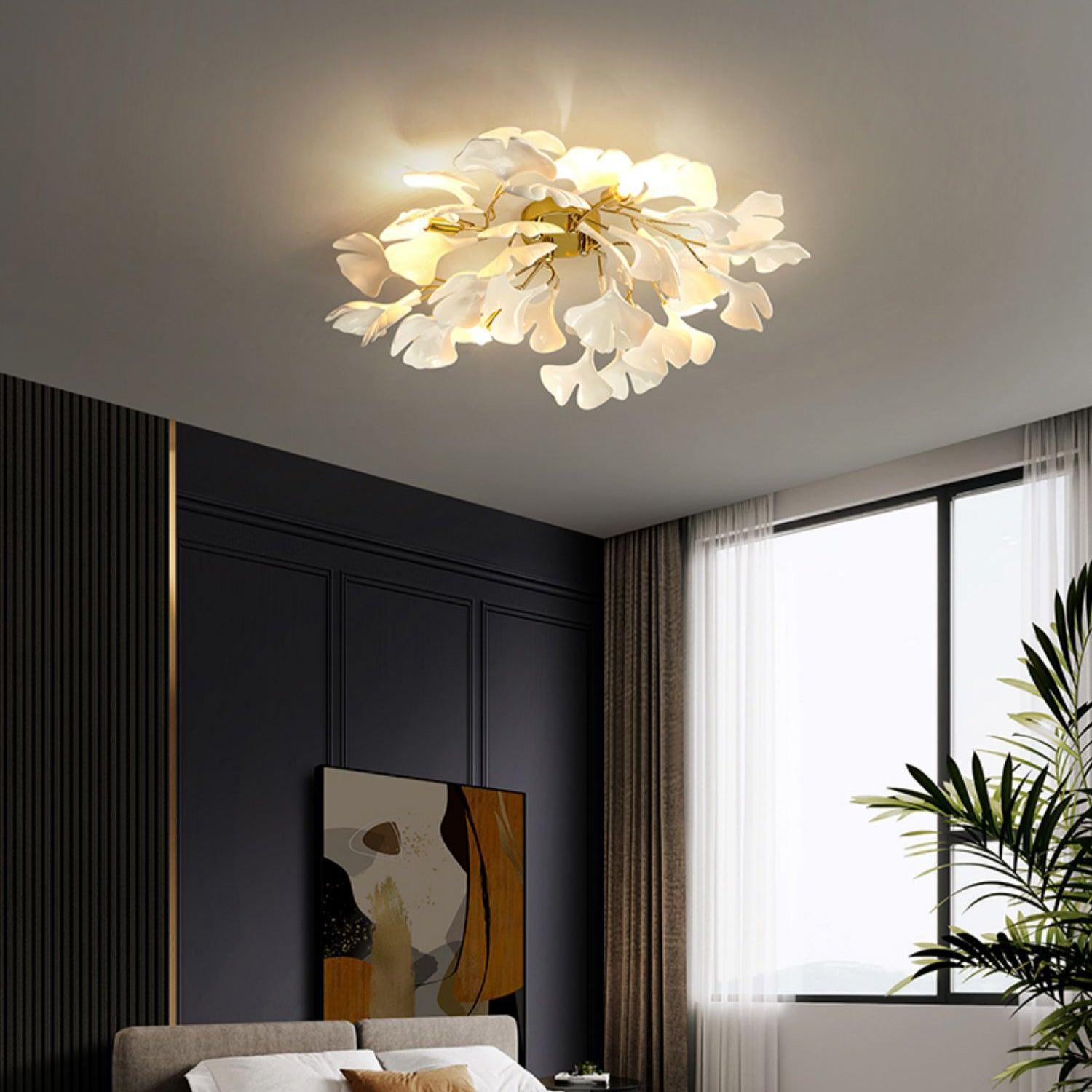 Solara Ceiling Lamp Gingko Leaves with Brass Branch - Letslighting