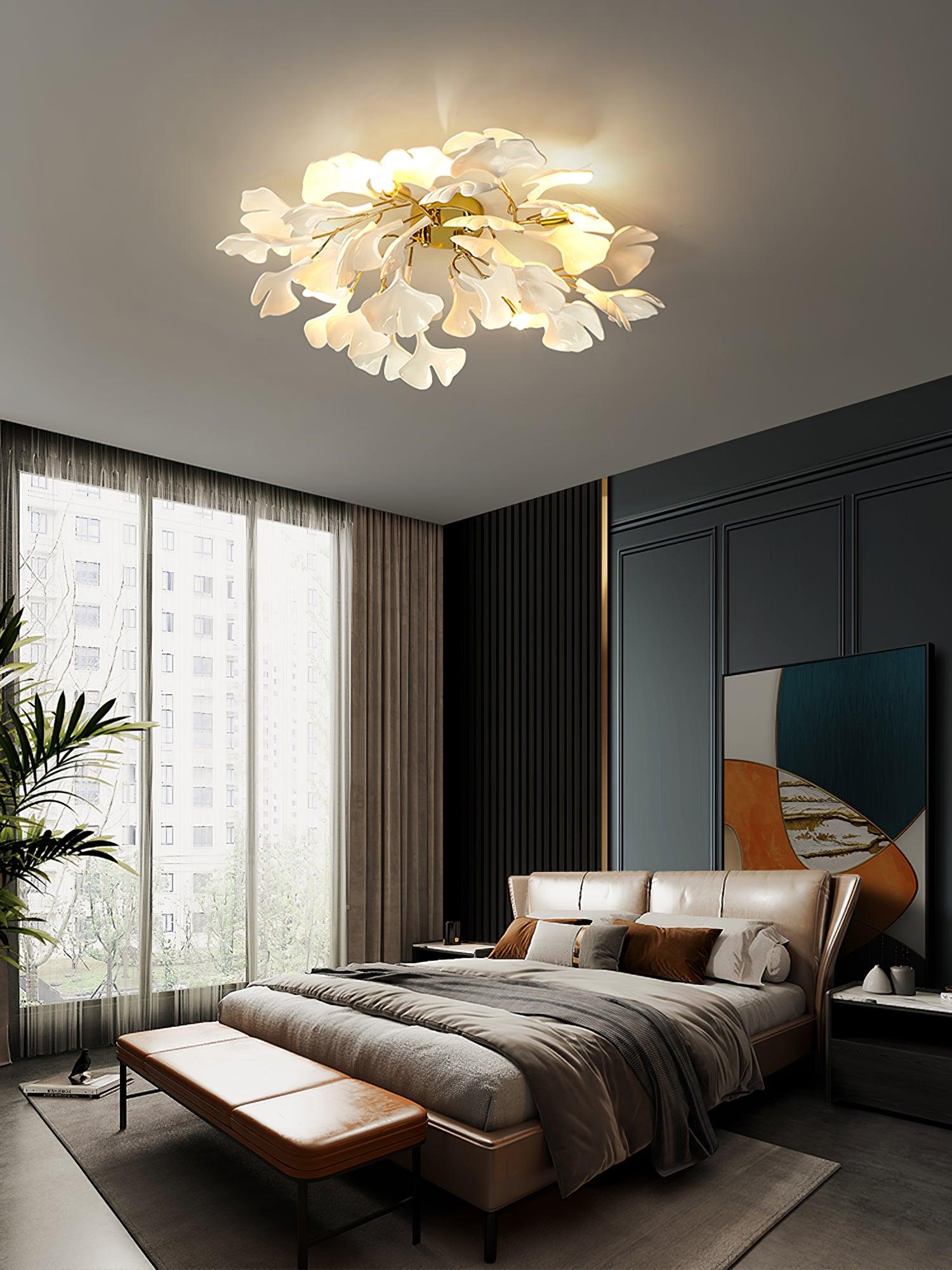 Solara Ceiling Lamp Gingko Leaves with Brass Branch - Letslighting