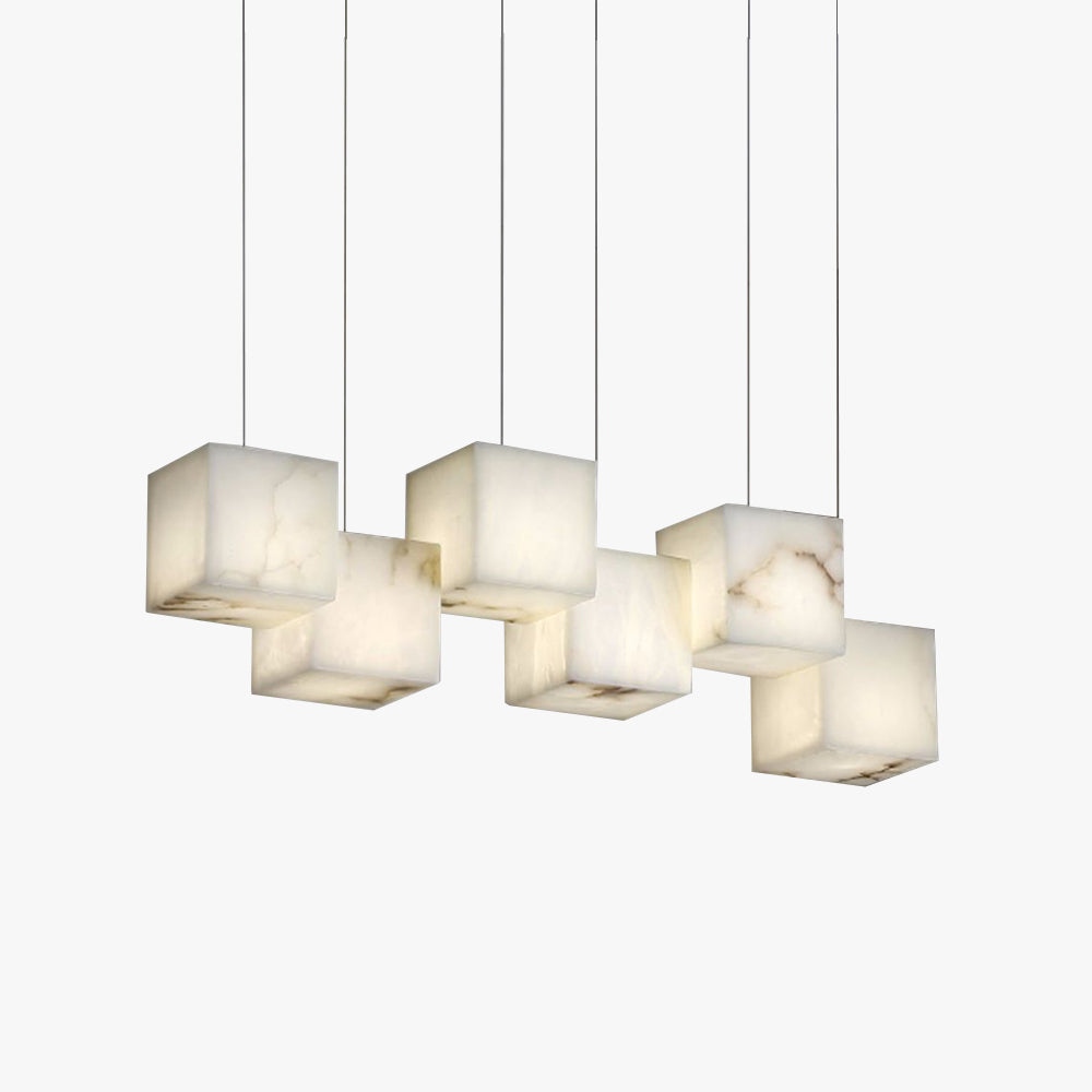 Avi Modern LED Hanging Multi Alabaster Box Adjustable Geometric Kitchen Pendant Lighting, White, 8 Styles