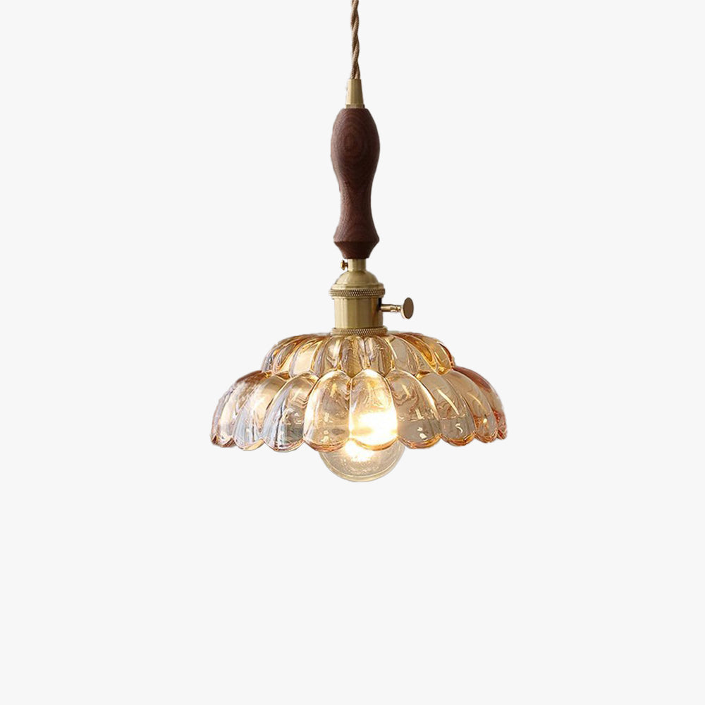 Valentina Modern LED Pendant Light Wooden Handle Metal Glass Bedroom