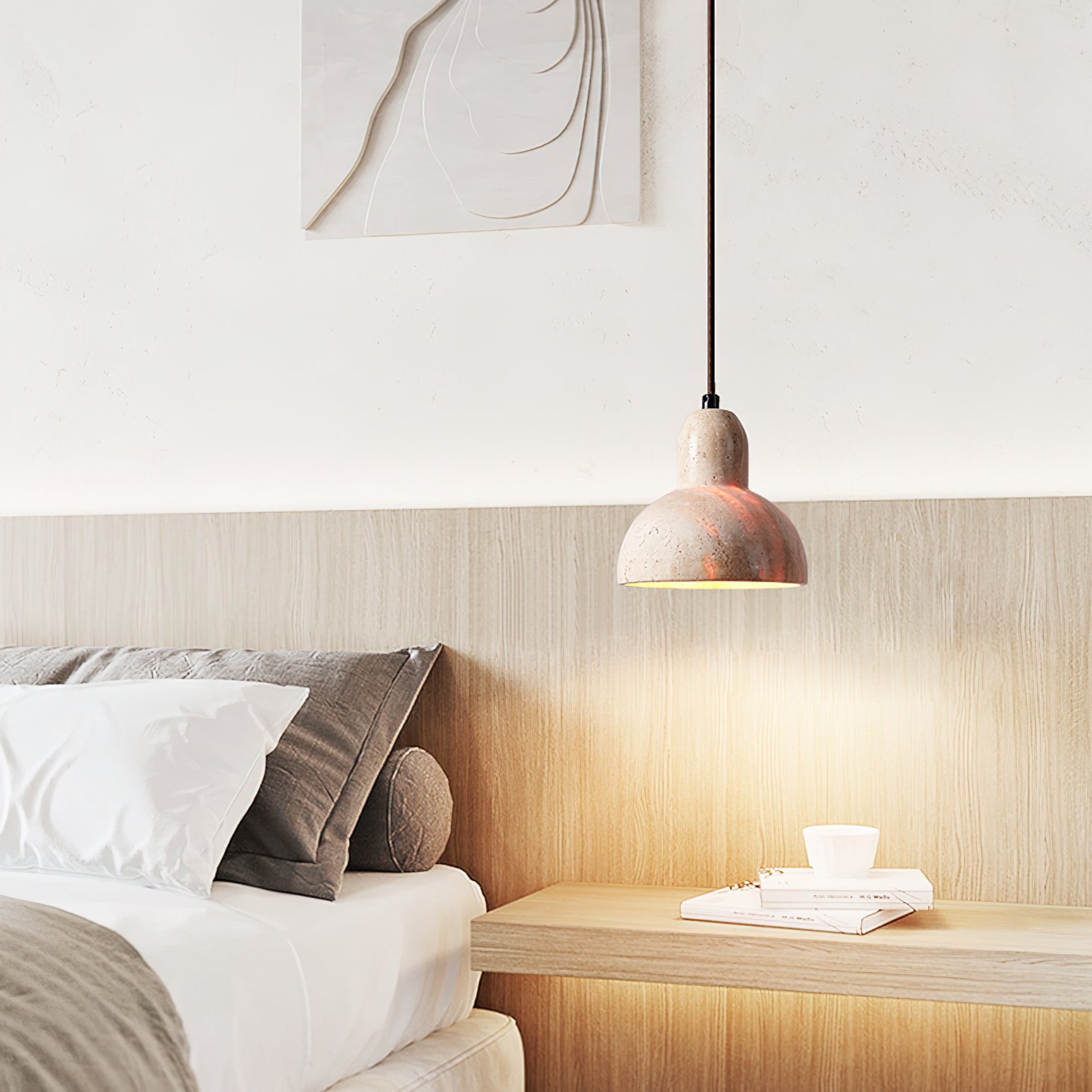Vaelior Dome Shade Travertine Pendant Light - Neutralighting