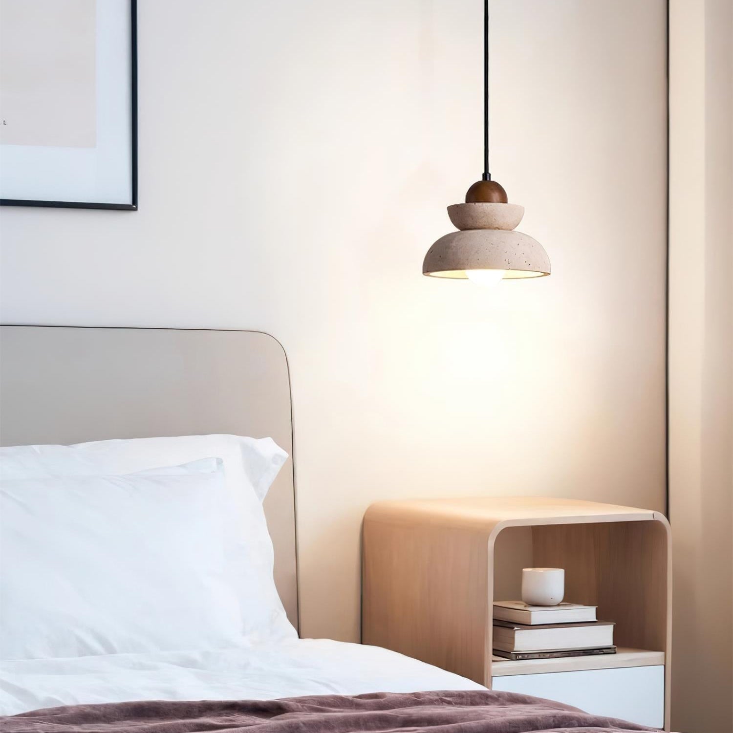 Pendant Lamp Travertine Shade Wood Modern Nordic Beige Walnut - Letslighting