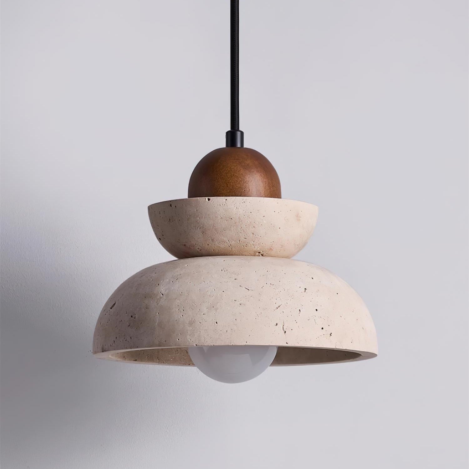 Pendant Lamp Travertine Shade Wood Modern Nordic Beige Walnut - Letslighting