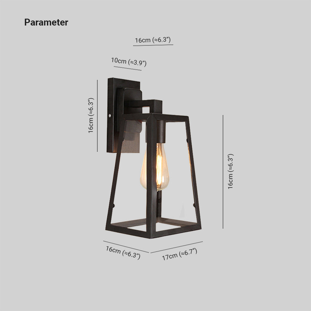 Austin Retro Black Industrial Lantern Wall Lamp, Metal & Glass