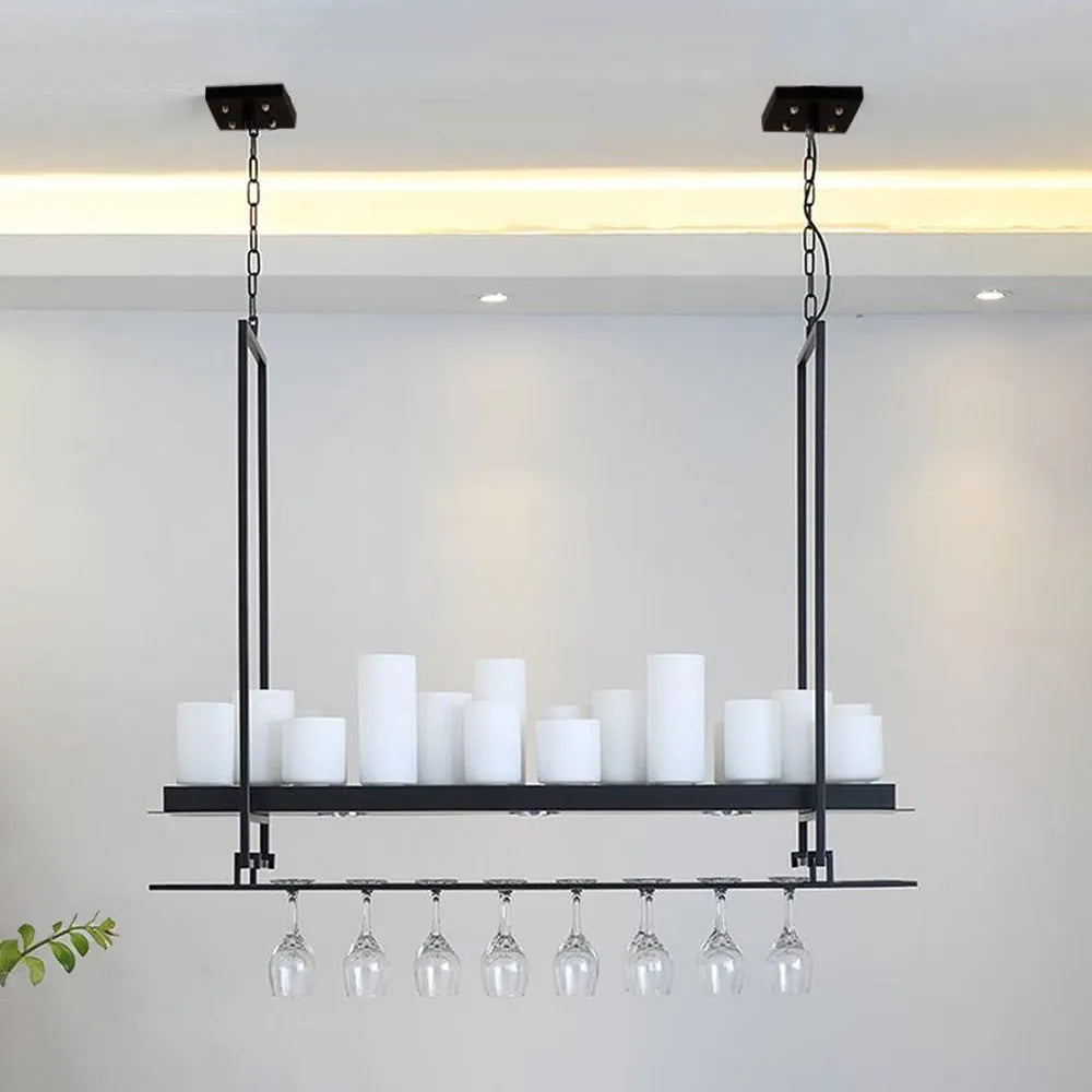 Austin Candle Black Chandeliers for Kitchen Island, Wine Glass Holder