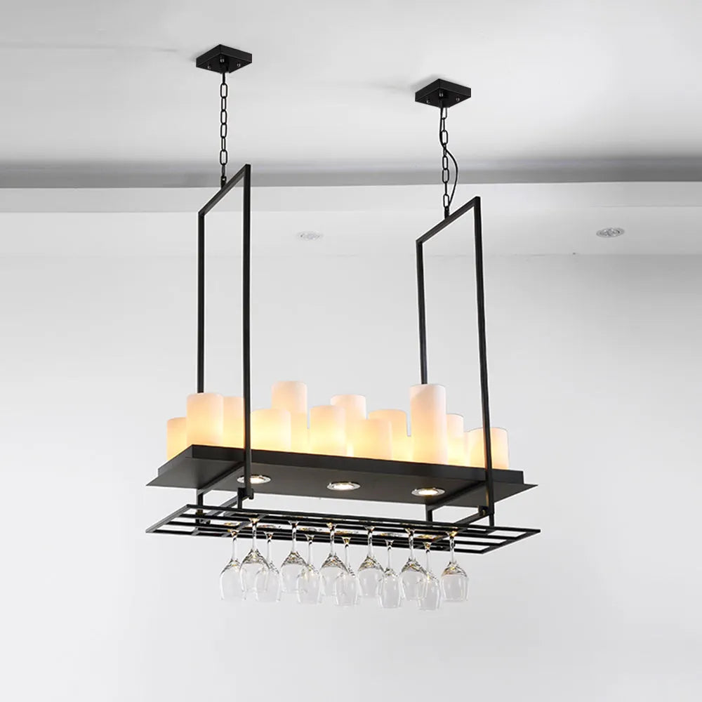 Austin Candle Black Chandeliers for Kitchen Island, Wine Glass Holder