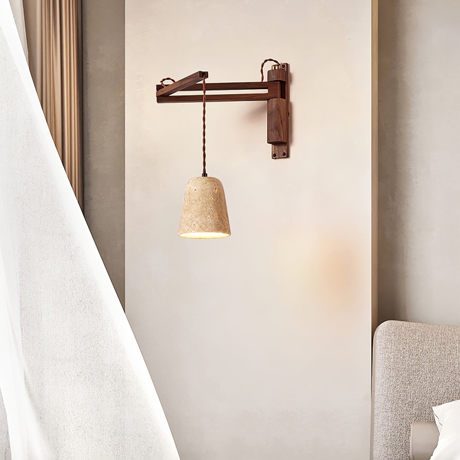Fossil Travertine Swing Arm Wall Lamp Plug-in - Letslighting