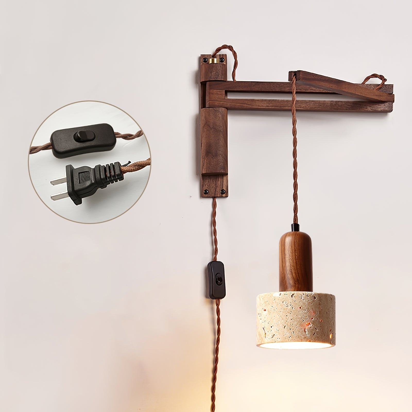 Fossil Travertine Swing Arm Wall Lamp Plug-in - Letslighting
