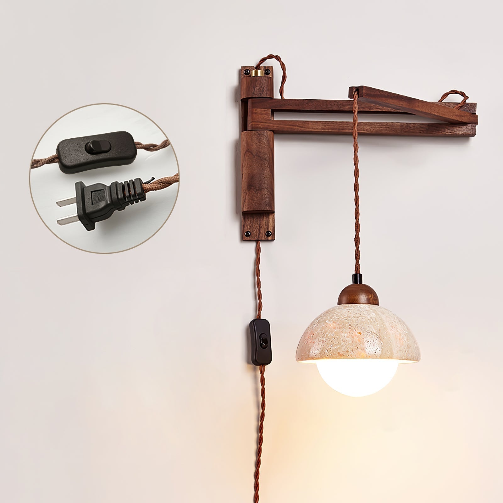 Fossil Travertine Swing Arm Wall Lamp Plug-in - Letslighting