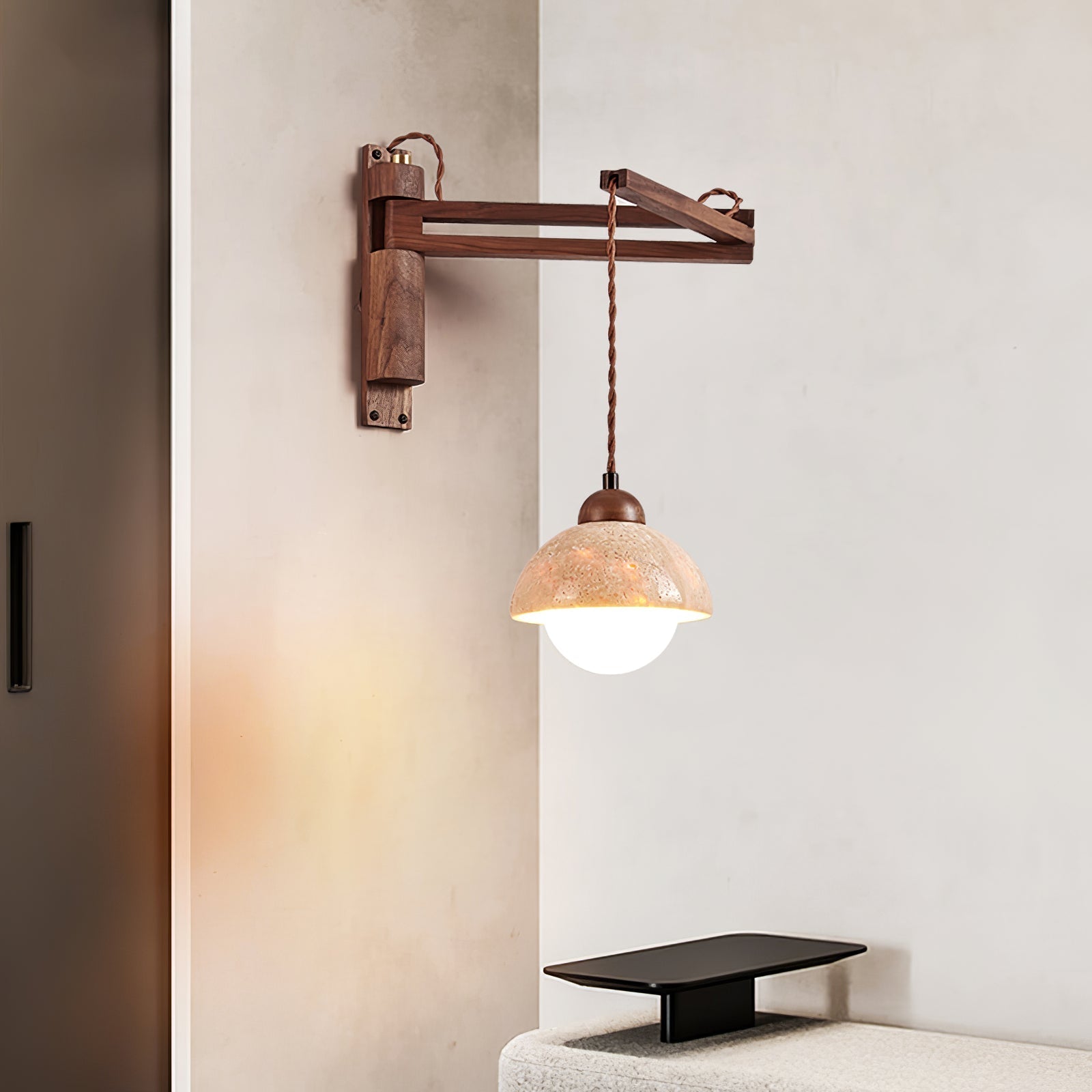 Fossil Travertine Swing Arm Wall Lamp Plug-in - Letslighting