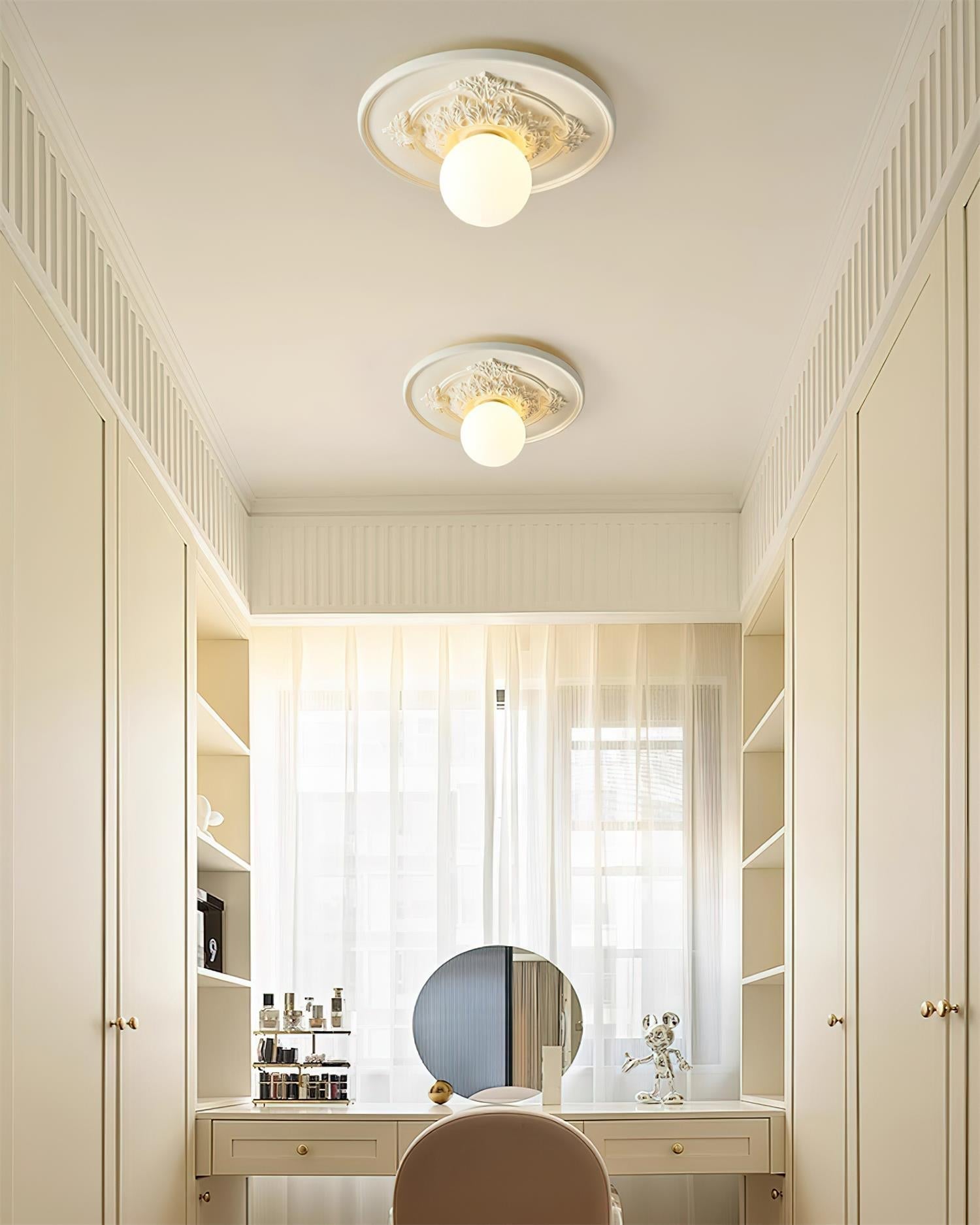 Ivorelle Vintage Carved Ceiling Light with Globe Shade - Neutralighting