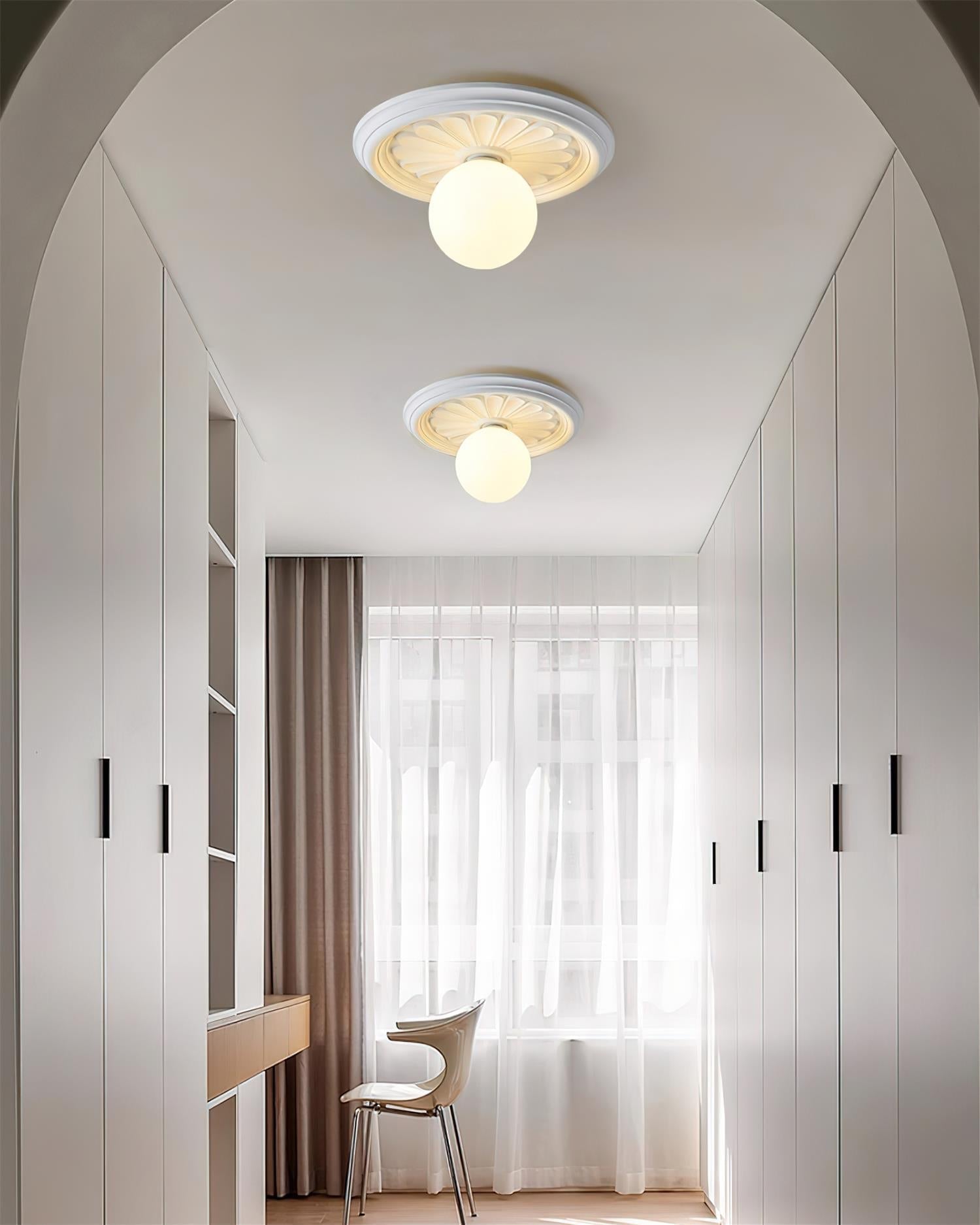 Ivorelle Vintage Carved Ceiling Light with Globe Shade - Neutralighting
