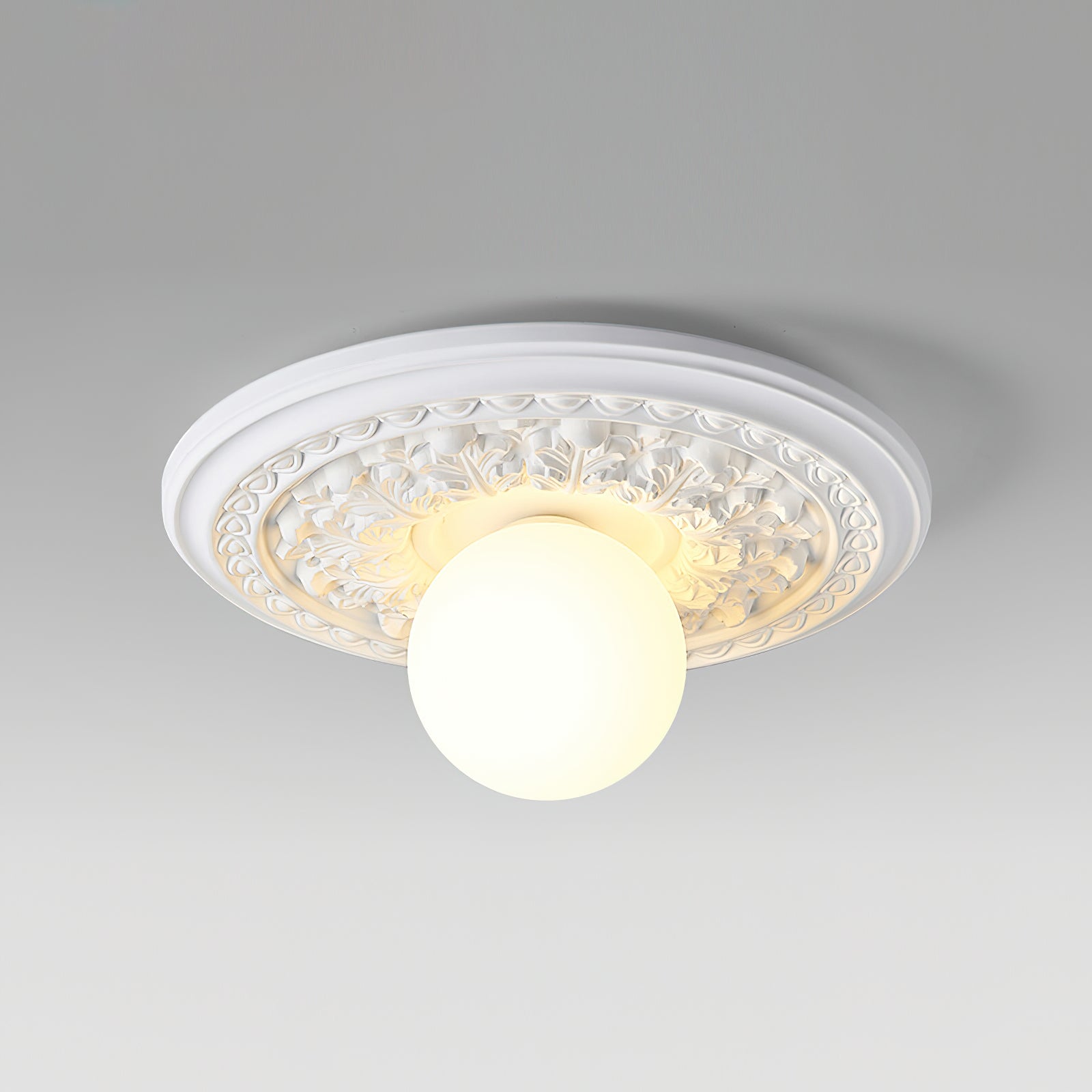 Ivorelle Vintage Carved Ceiling Light with Globe Shade - Neutralighting