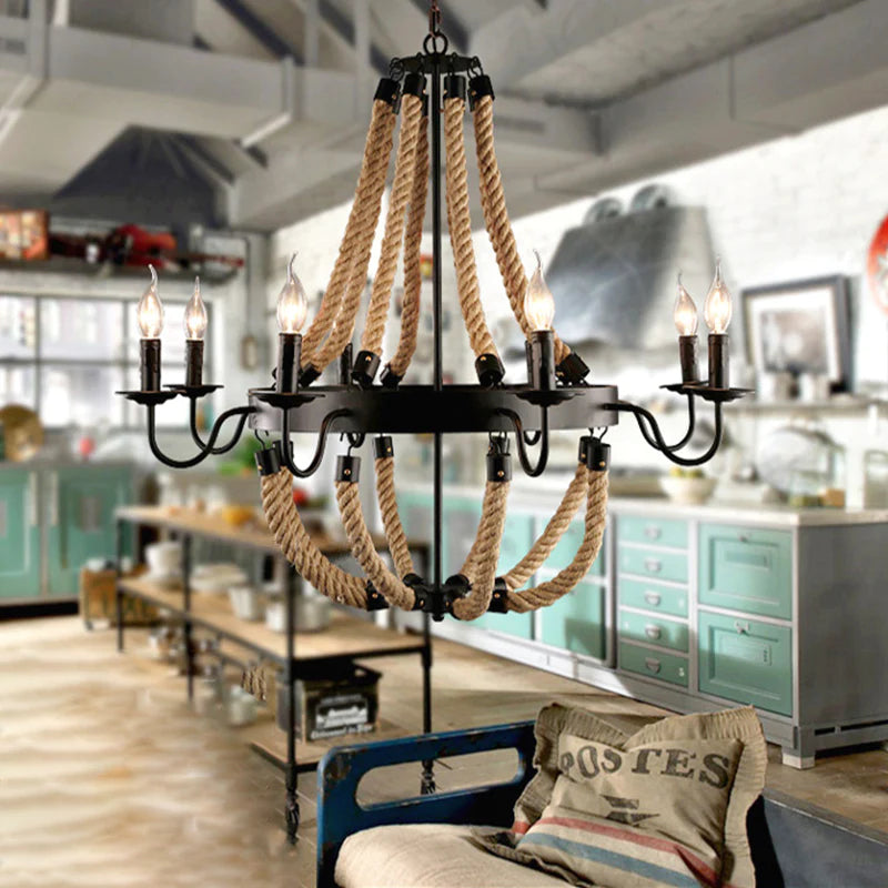 Epoch Industrial LED Pendant Light Metal/Rope Black Living Room/Bar