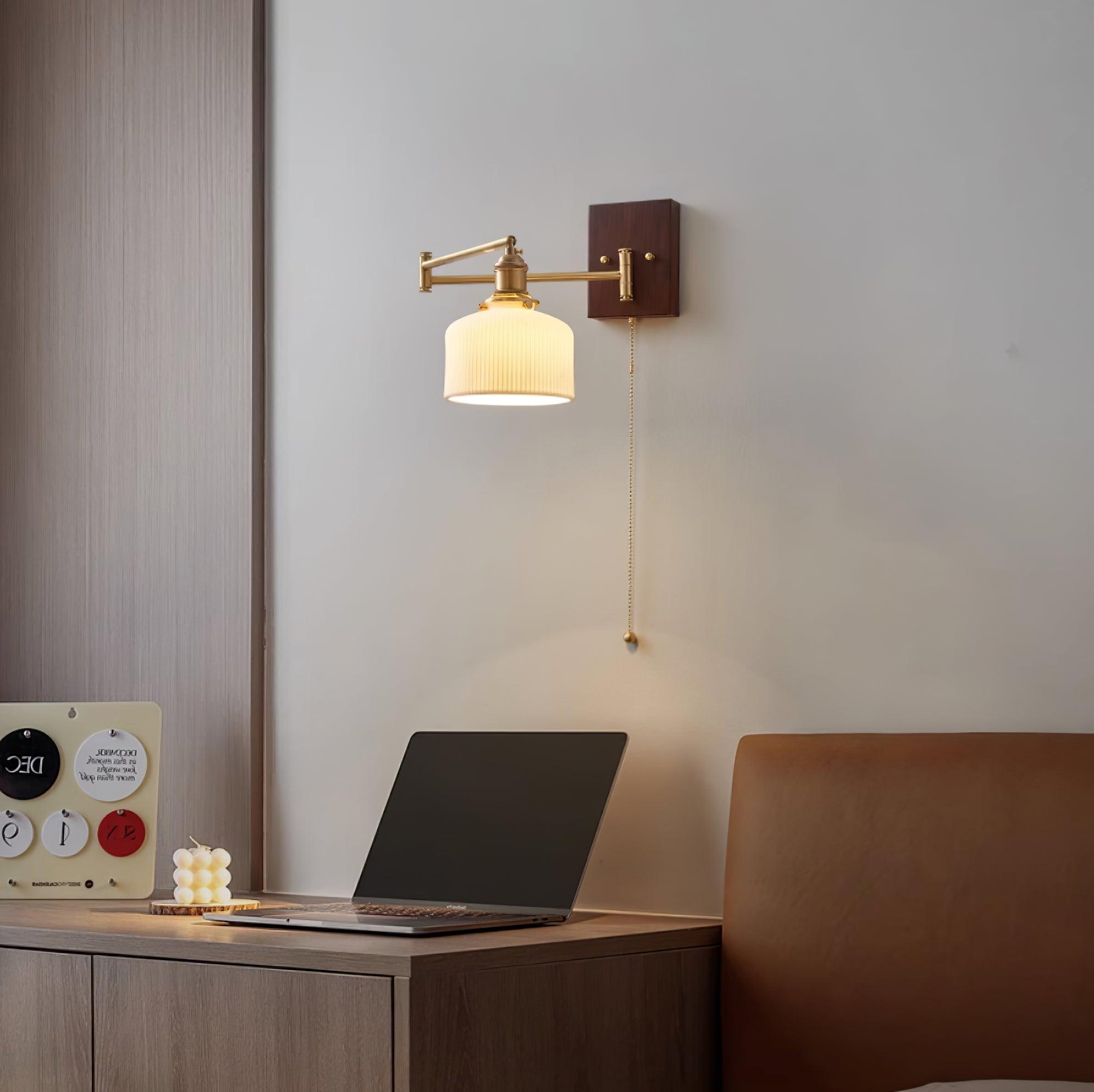 Artistic Walnut Brass Wall Sconce Adjustable Arm Vintage - Neutralighting