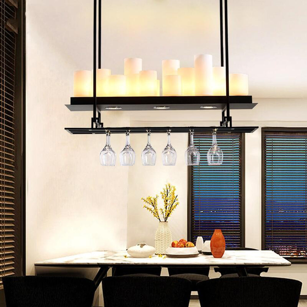 Austin Candle Black Chandeliers for Kitchen Island, Wine Glass Holder