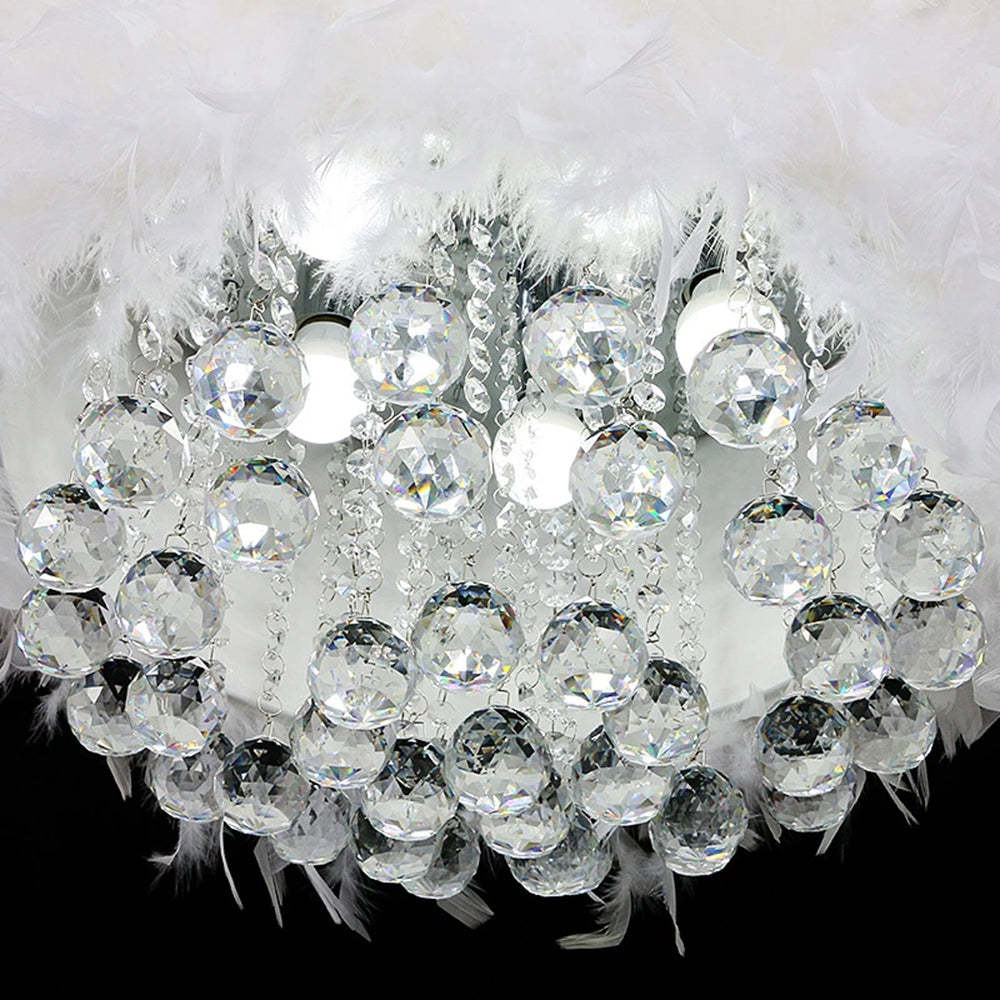 O'Moore Modern Luxury Round Chandelier, Feather/Crystal, White
