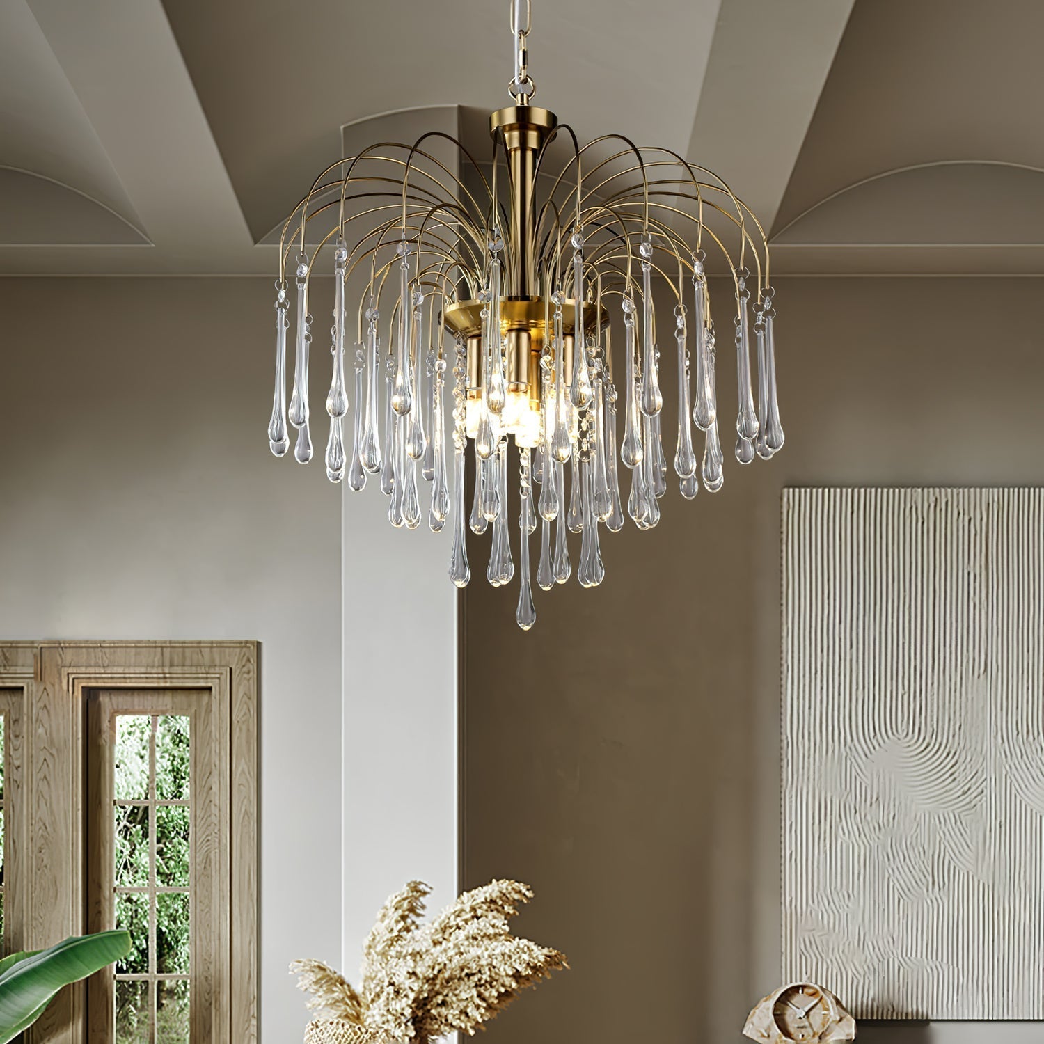 Lustra Chandelier Golden Arms and Crystal - Letslighting
