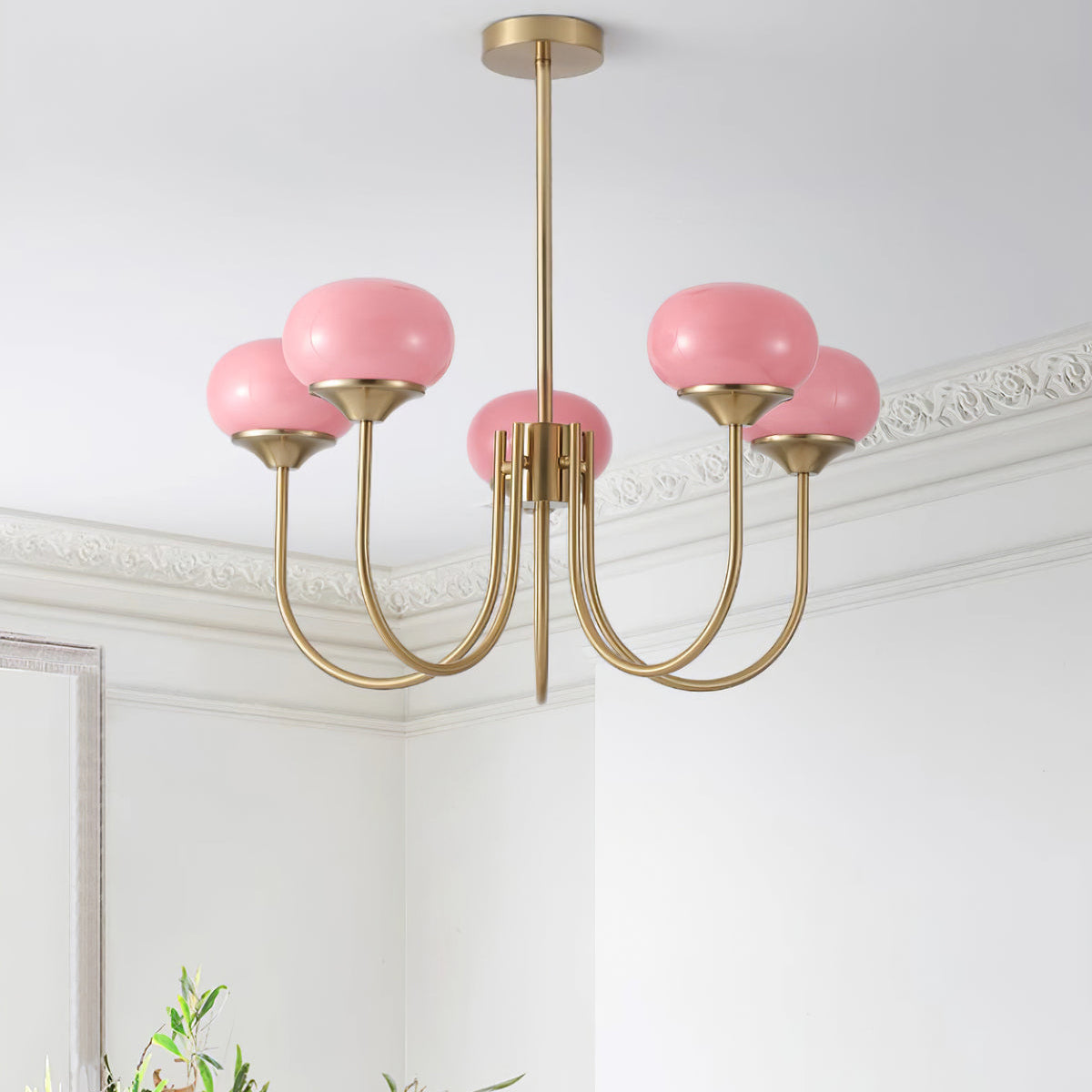 Lustra Chandelier Pink Glass Globe Gold - Letslighting