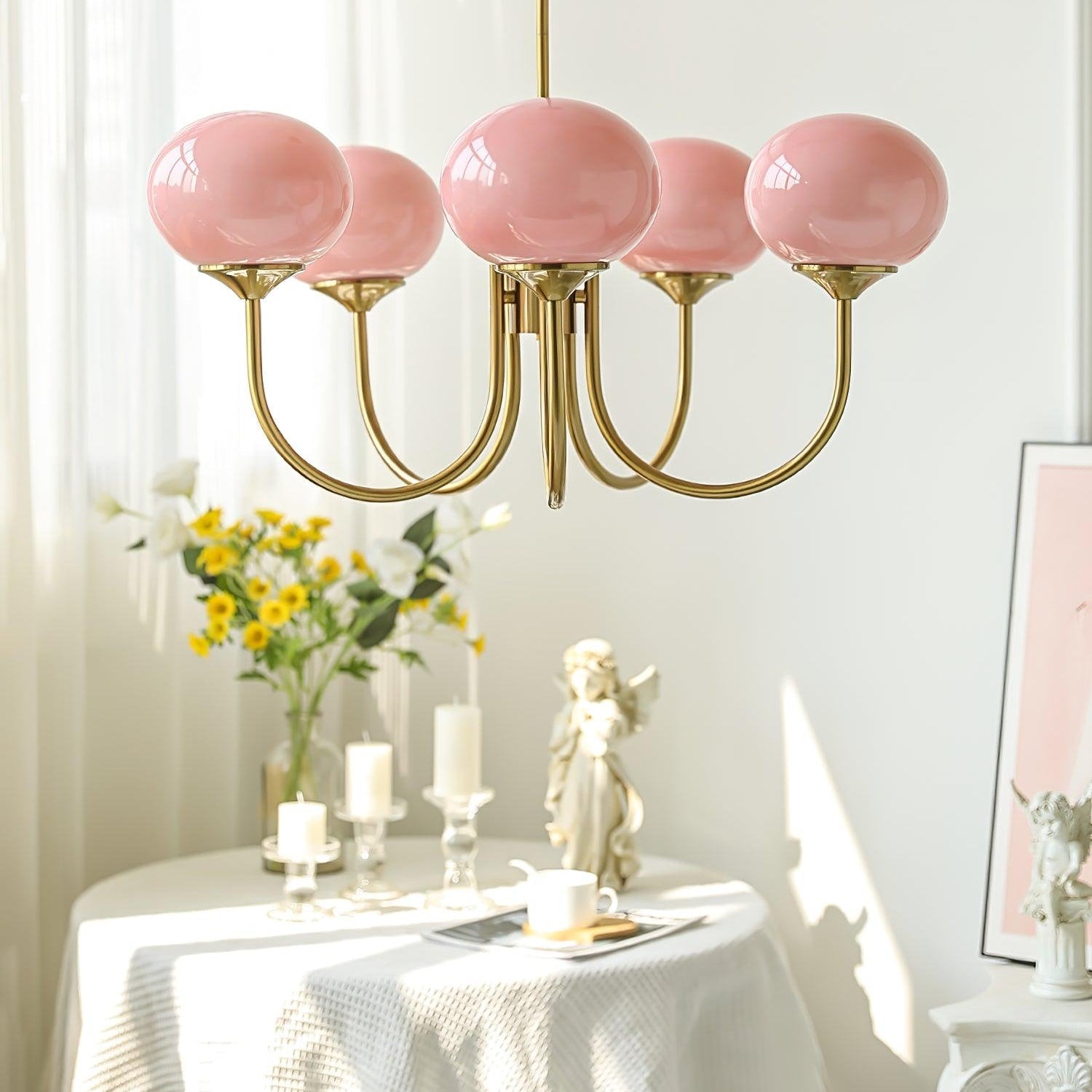 Lustra Chandelier Pink Glass Globe Gold - Letslighting