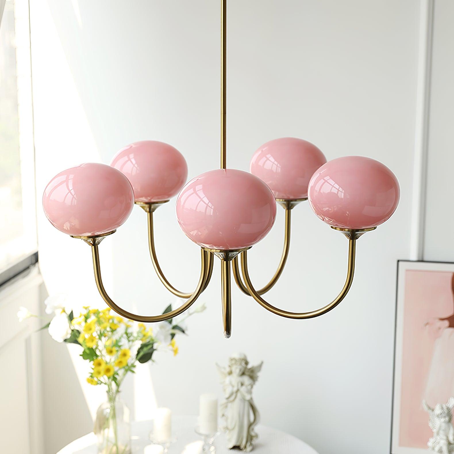 Lustra Chandelier Pink Glass Globe Gold - Letslighting