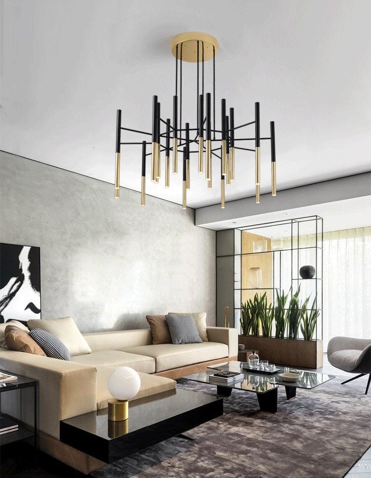 Solara Chandelier Modern Rods Black Gold - Letslighting