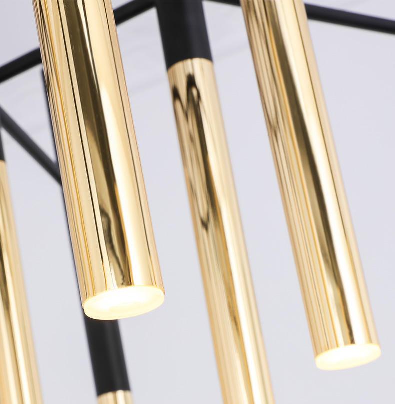 Solara Chandelier Modern Rods Black Gold - Letslighting