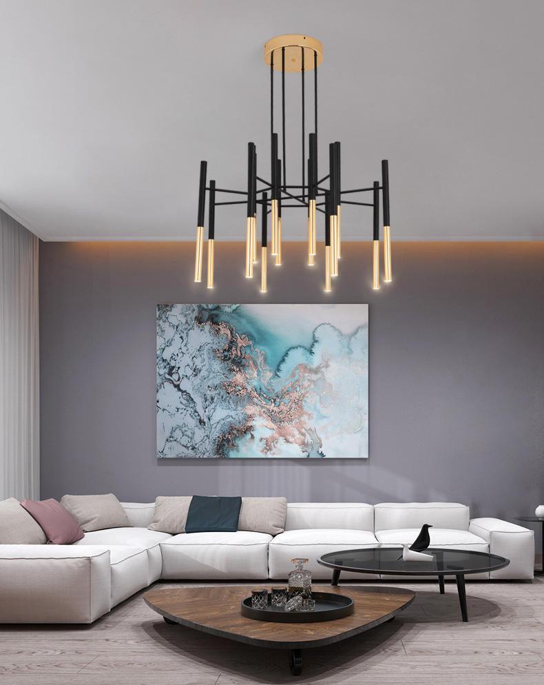 Solara Chandelier Modern Rods Black Gold - Letslighting