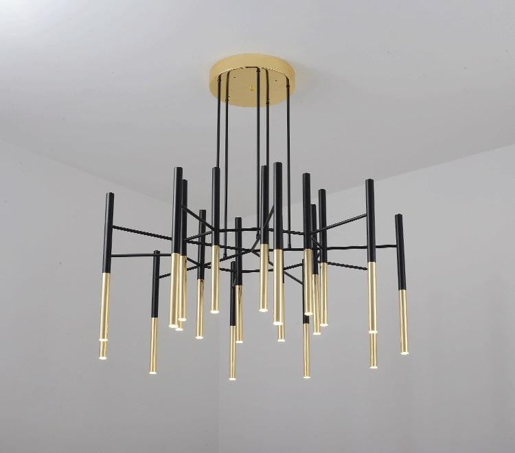 Solara Chandelier Modern Rods Black Gold - Letslighting