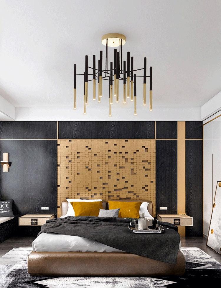Solara Chandelier Modern Rods Black Gold - Letslighting