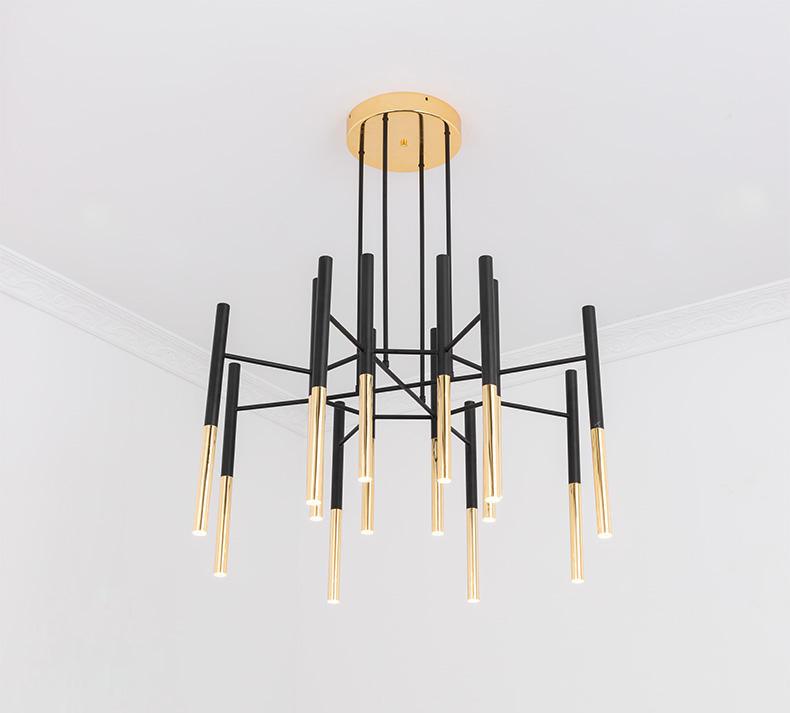Solara Chandelier Modern Rods Black Gold - Letslighting