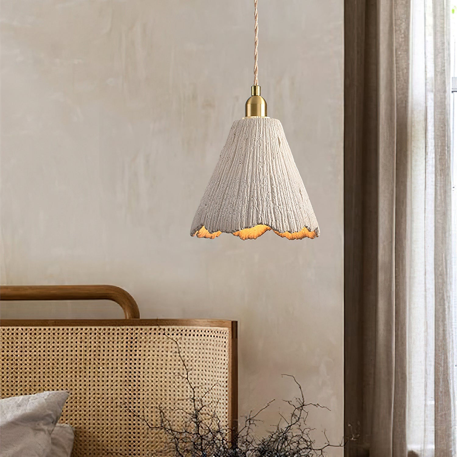 Microcement Pendant Lamp Adjustable Fabric Shade - Letslighting