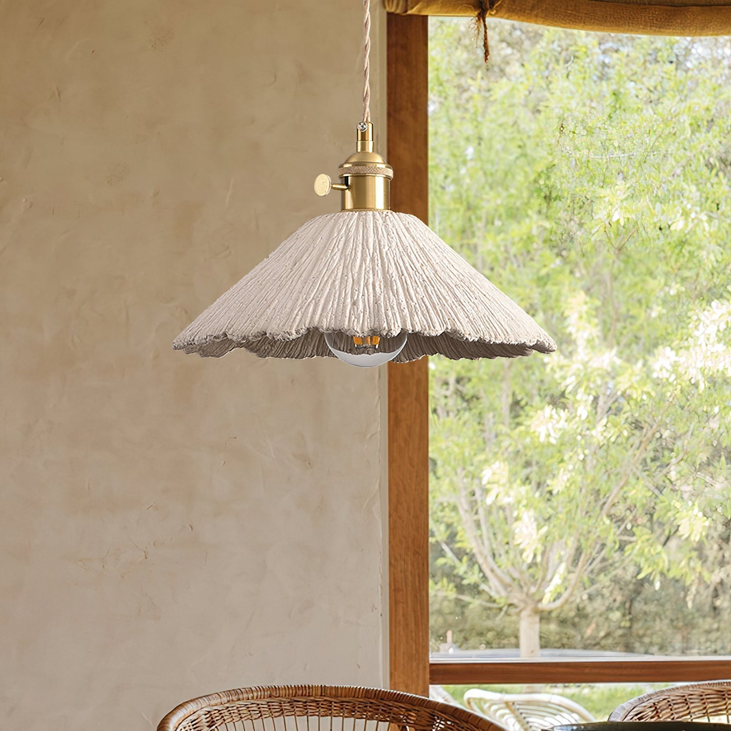 Microcement Pendant Lamp Adjustable Fabric Shade - Letslighting