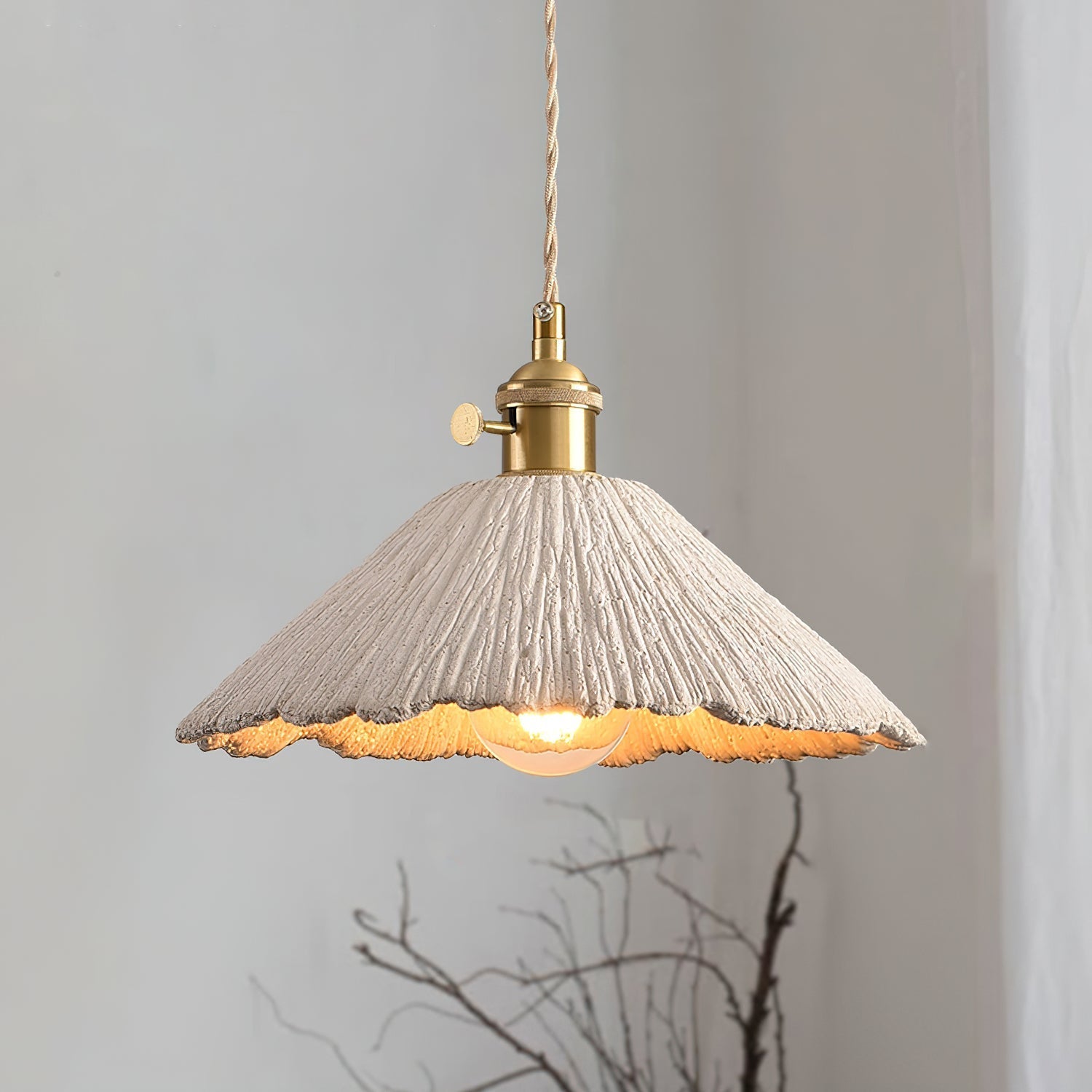 Microcement Pendant Lamp Adjustable Fabric Shade - Letslighting