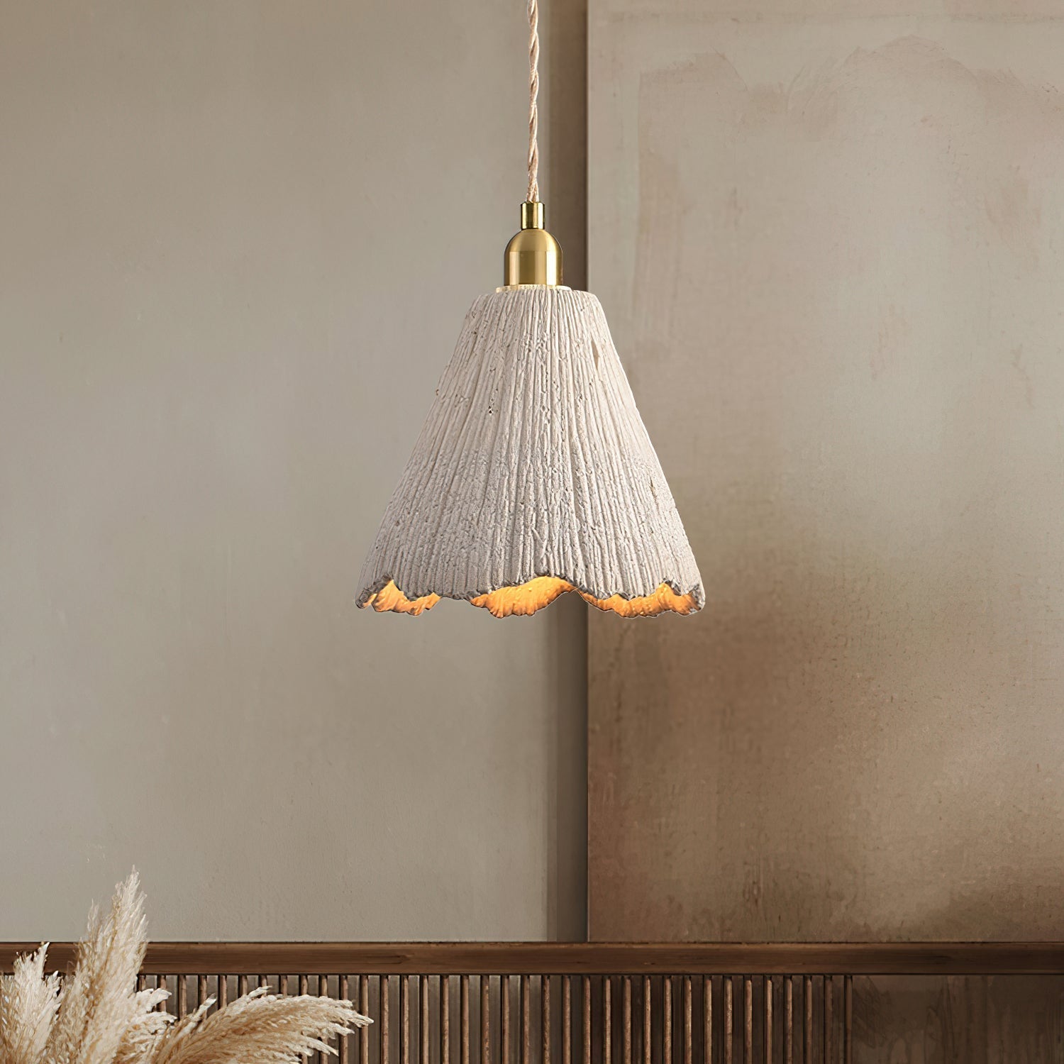 Microcement Pendant Lamp Adjustable Fabric Shade - Letslighting