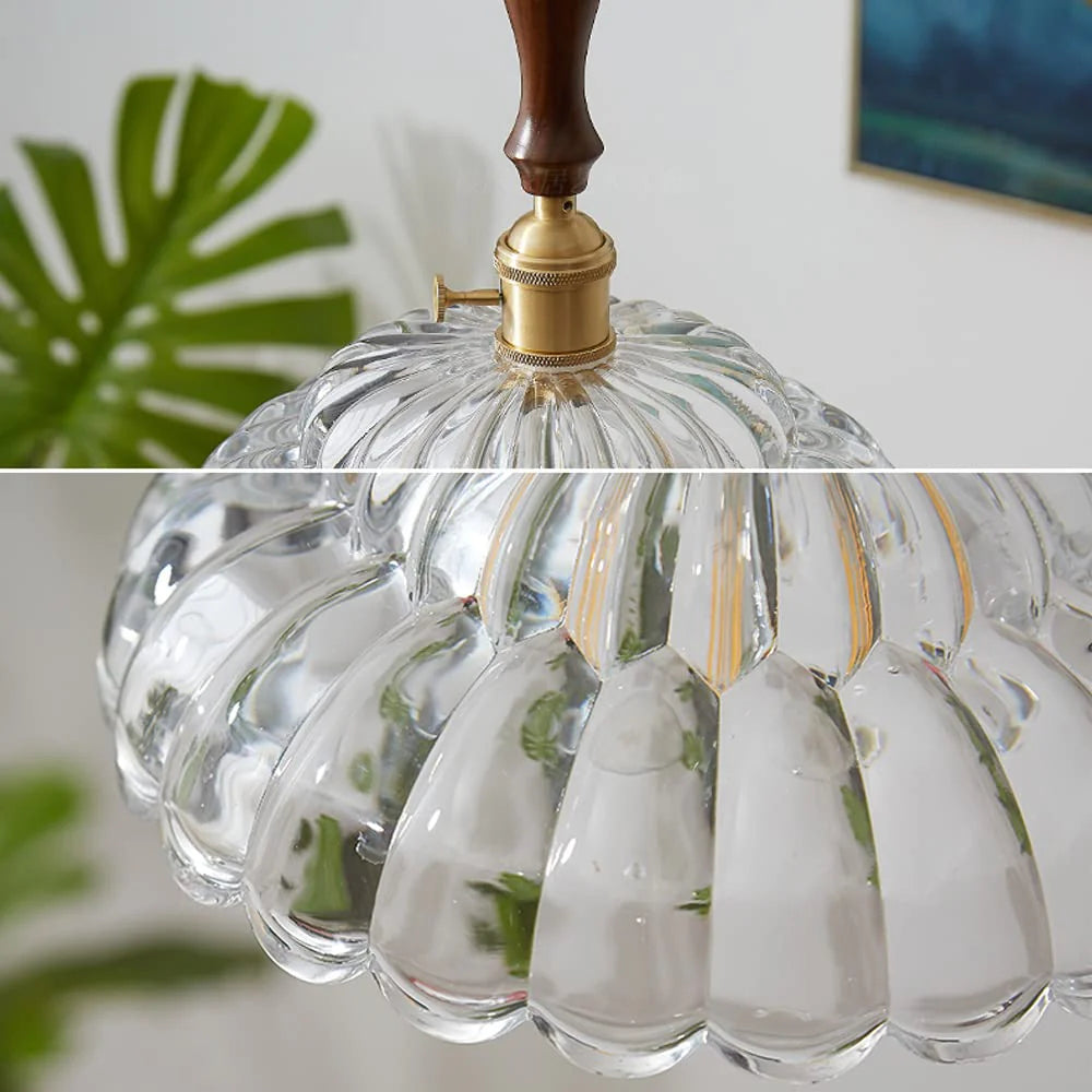 Valentina Modern LED Pendant Light Wooden Handle Metal Glass Bedroom