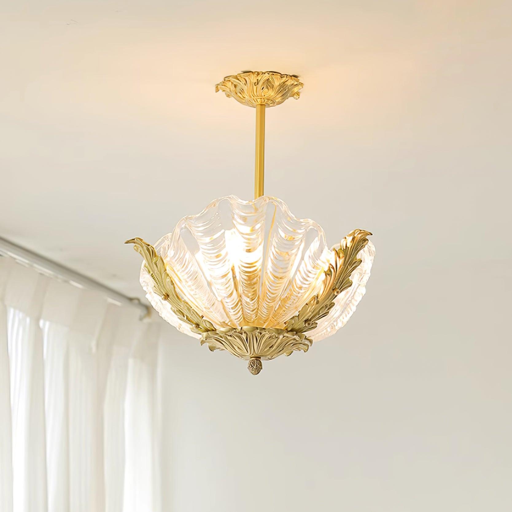 Pendant Lamp Pink Murano Shell with Brass Baroque - Neutralighting