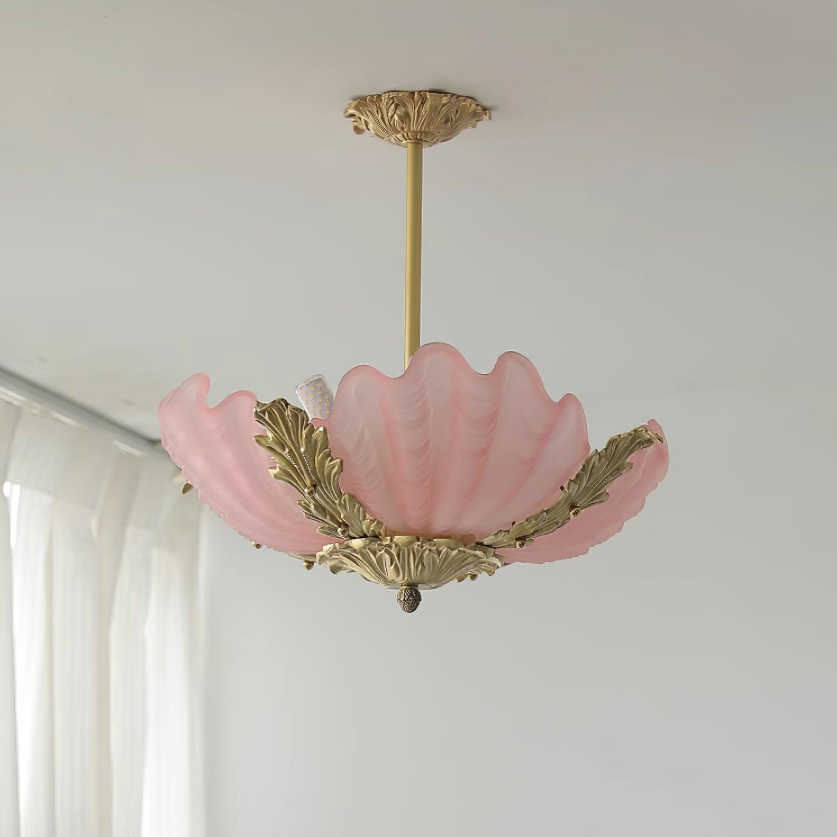 Pendant Lamp Pink Murano Shell with Brass Baroque - Neutralighting