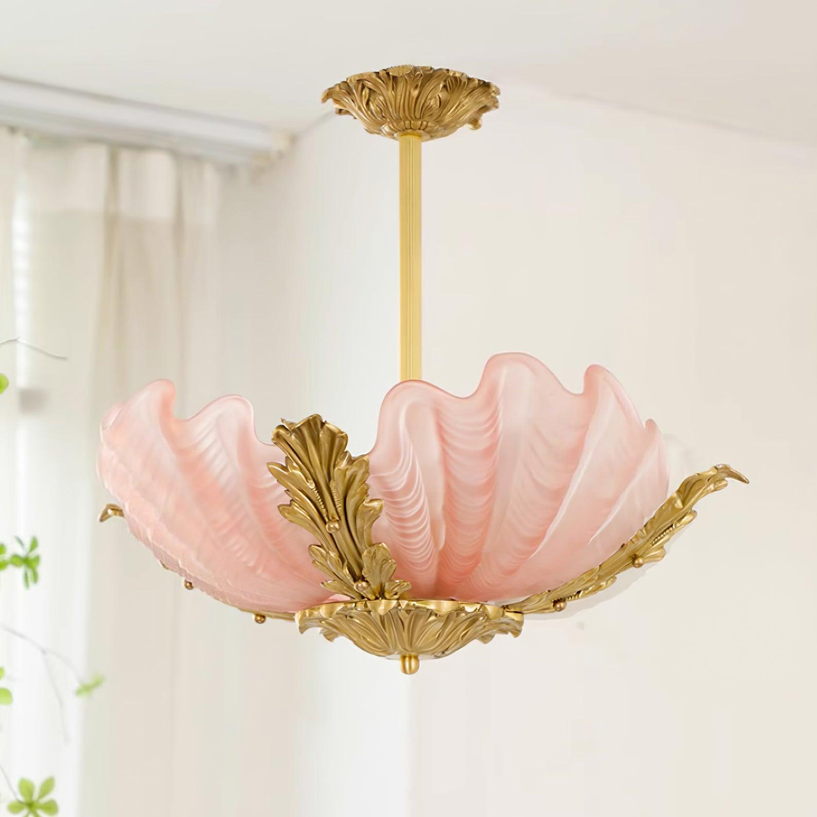 Pendant Lamp Pink Murano Shell with Brass Baroque - Neutralighting