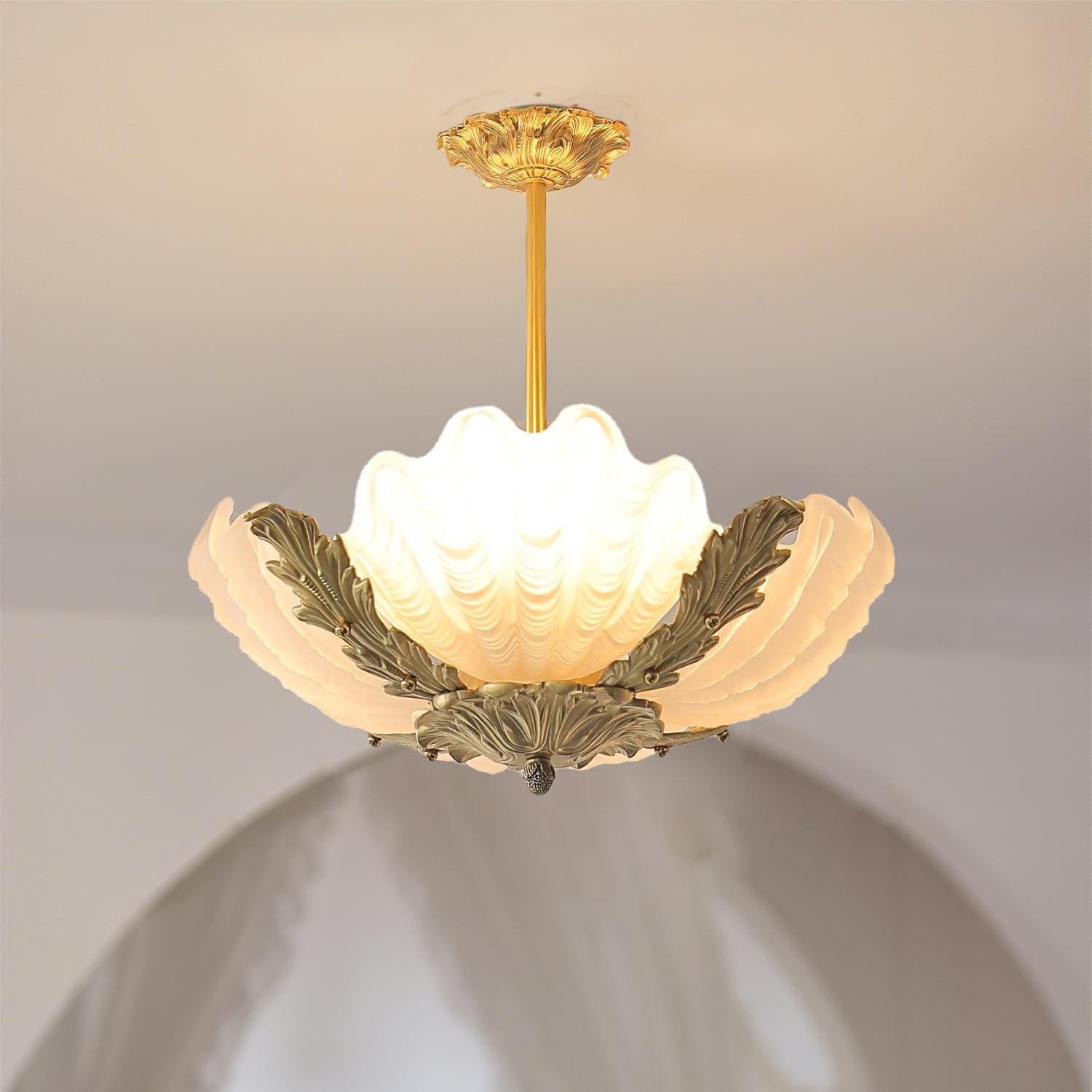 Pendant Lamp Pink Murano Shell with Brass Baroque - Neutralighting