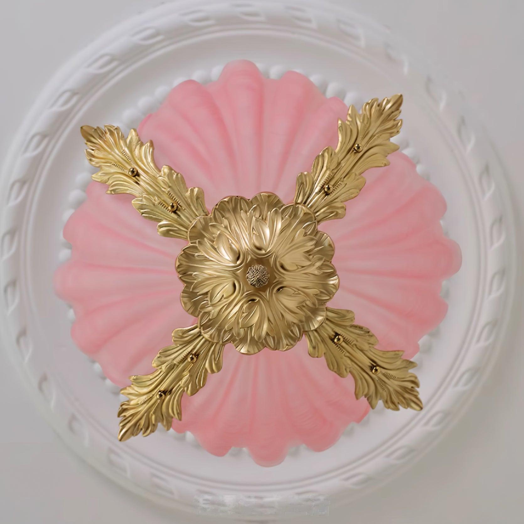 Pendant Lamp Pink Murano Shell with Brass Baroque - Neutralighting